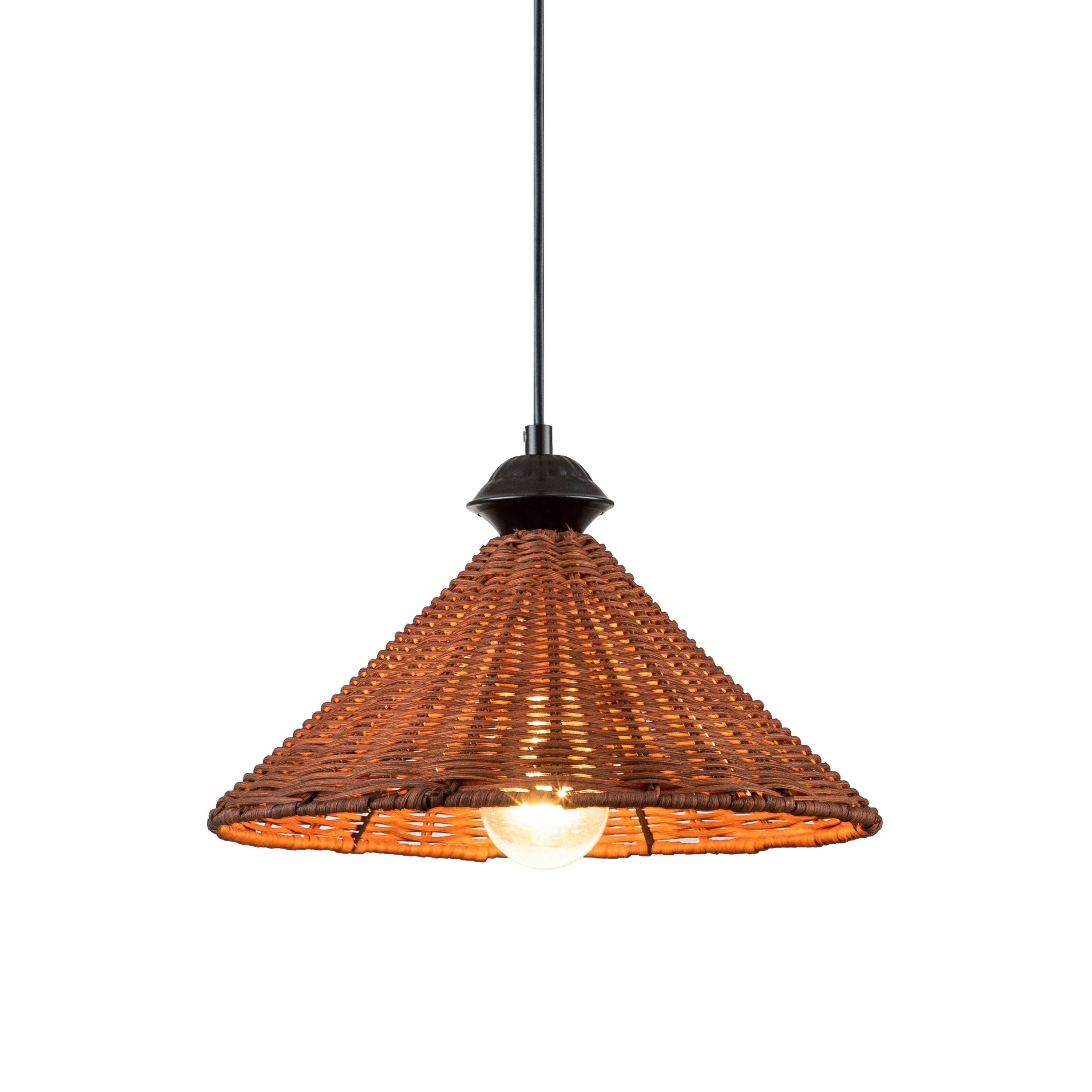 C Cattleya 1-Light Black Finish Naturan Rattan Dome Hanging Pendant Light