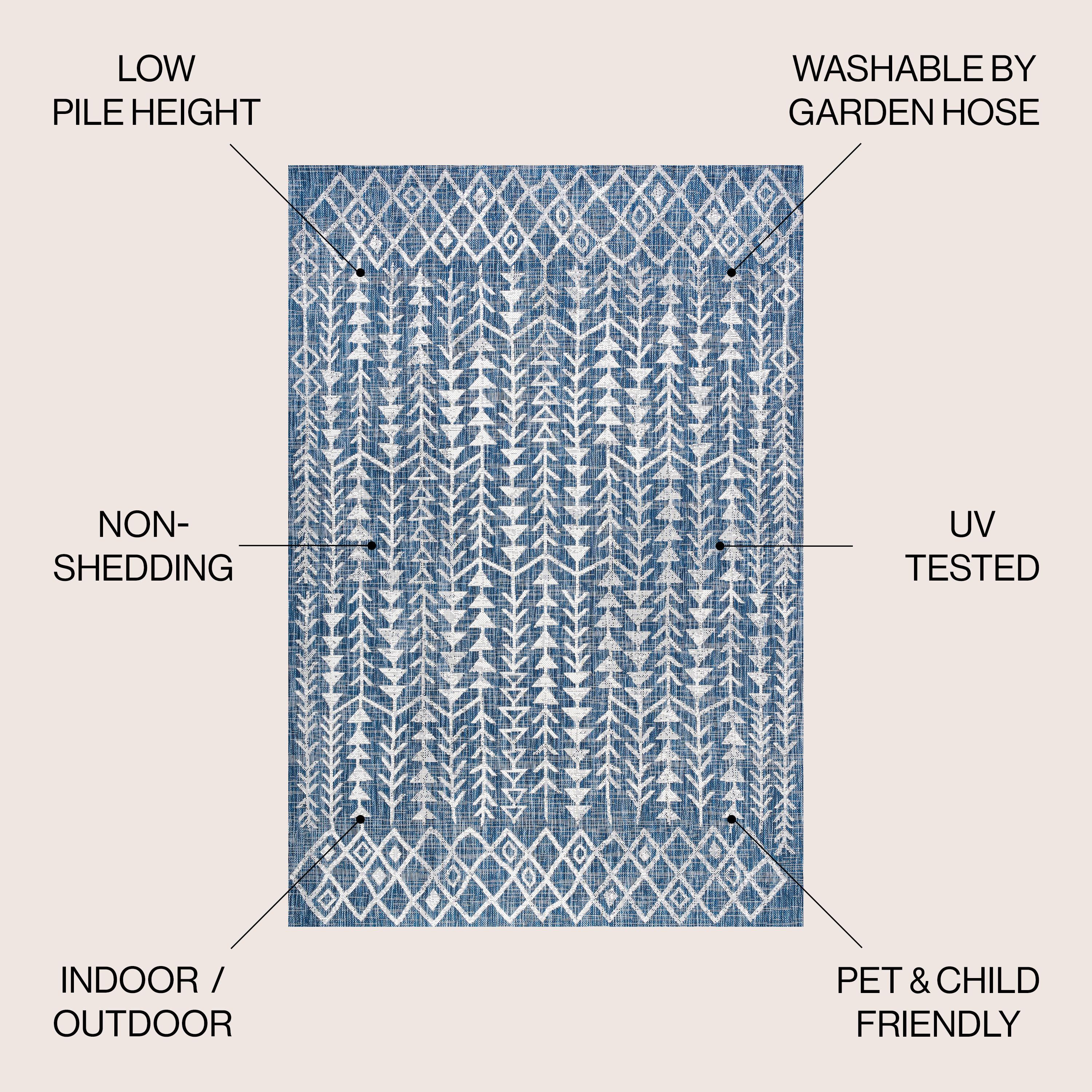3'x5' Tokay Bohemian Geometric Indoor/Outdoor Area Rug, Blue/Ivory - JONATHAN Y