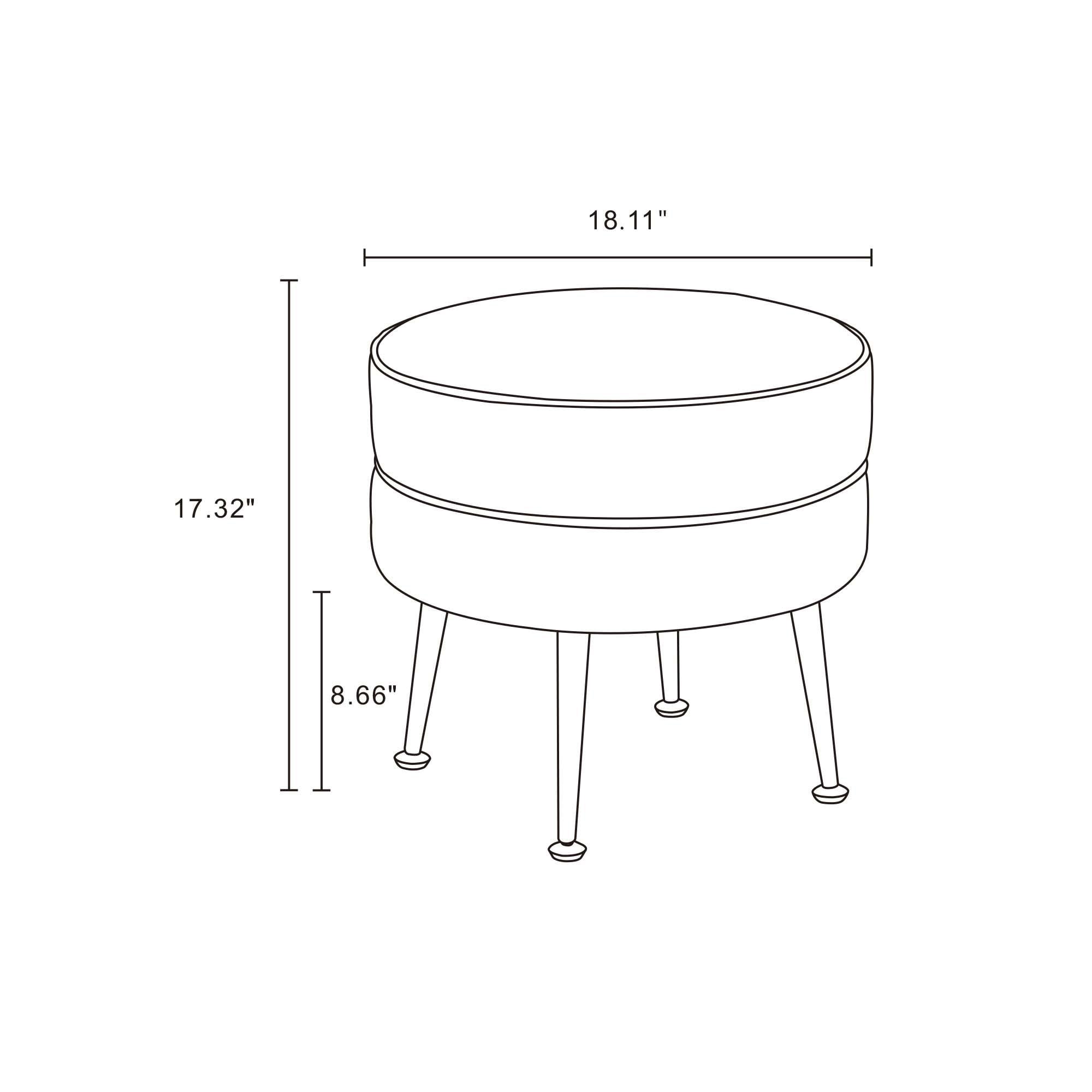 Manhattan Comfort Bailey Woven Polyester Blend Upholstered Ottoman: Mid-Century Modern, Round, Padded, Wood Frame