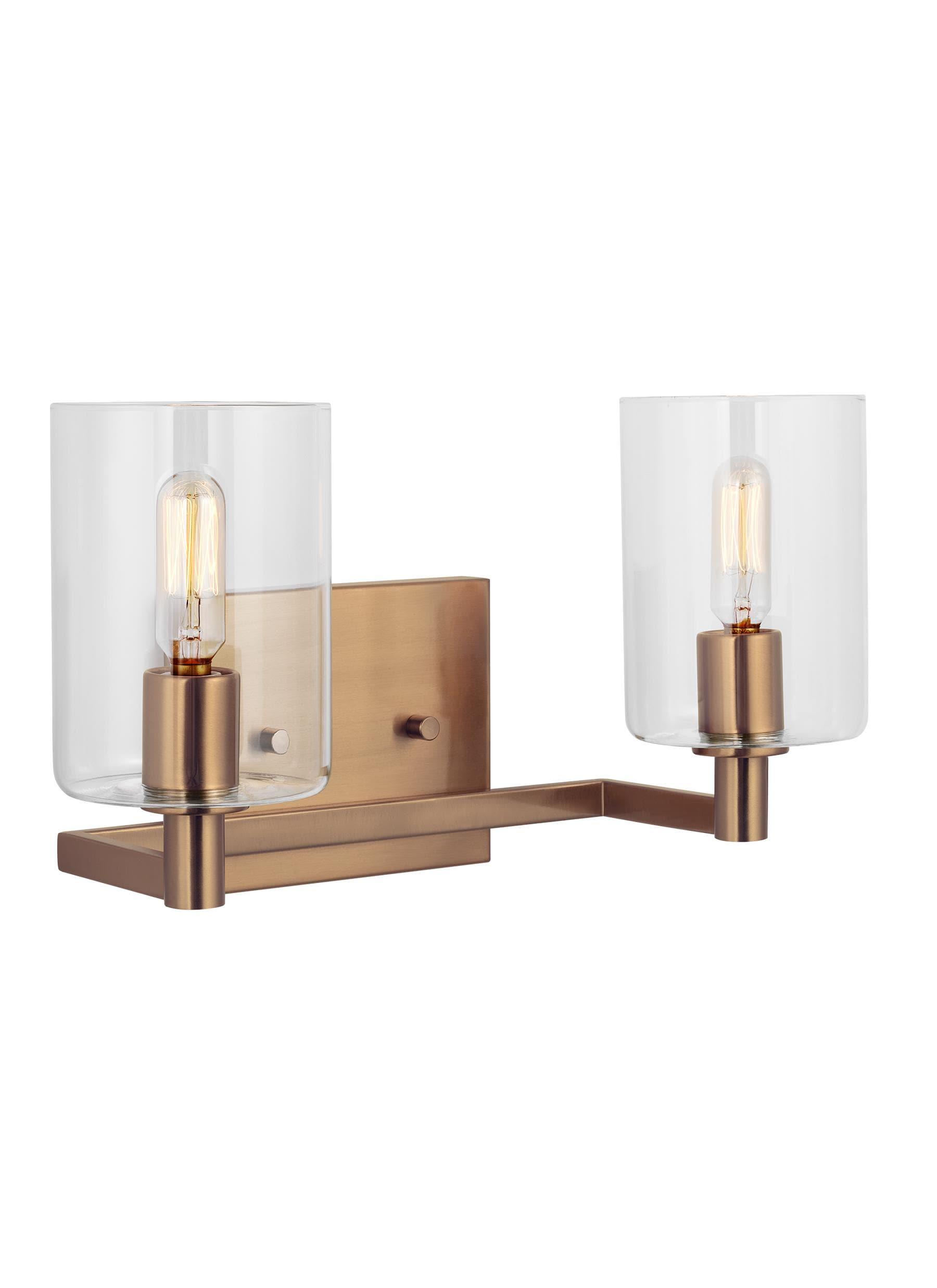 Satin Brass Cylinder 2-Light Clear Glass Bath Vanity