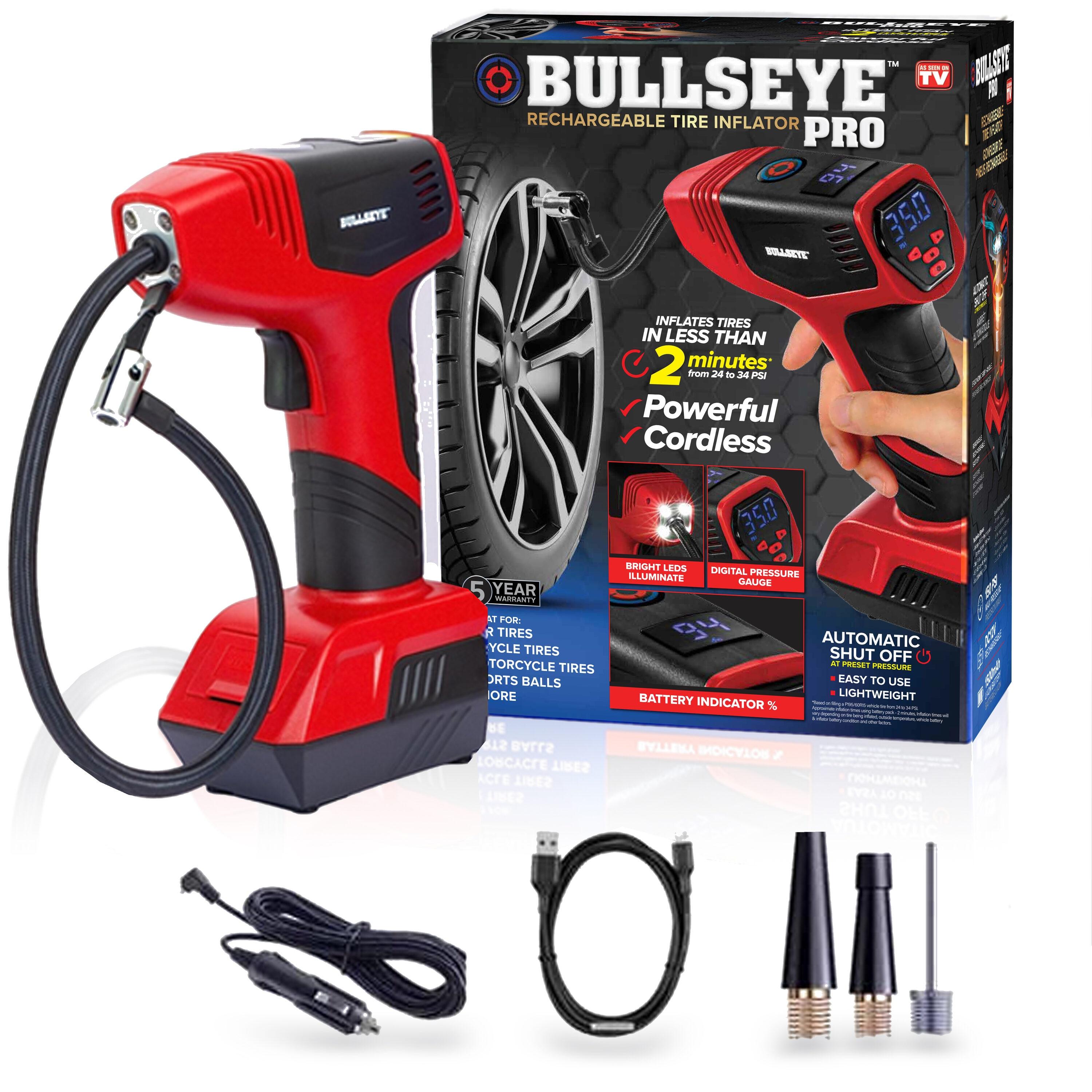 Bullseye Pro Portable Rechargeable Tire Inflator with Digital Pressure Gauge - Red