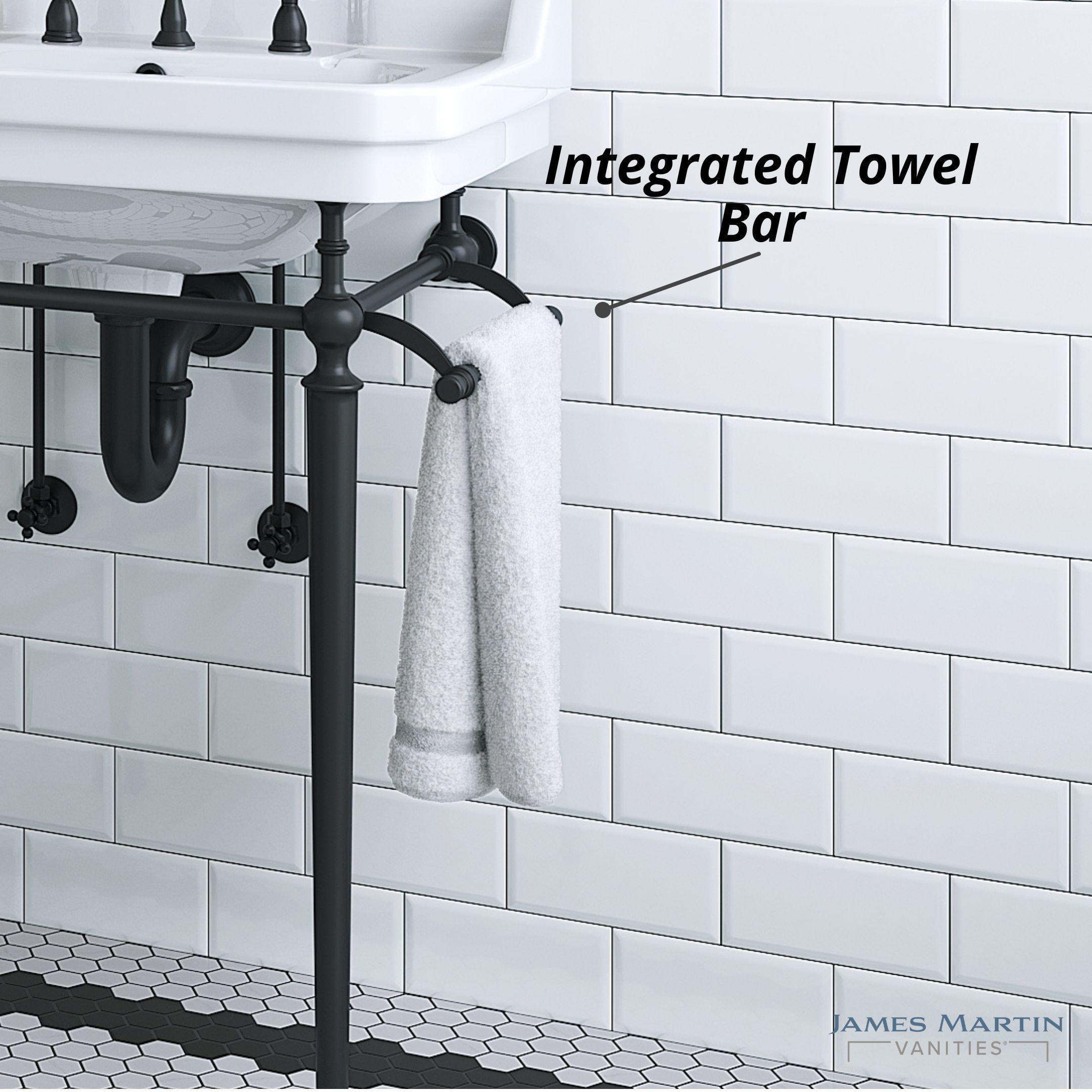 Wellington 24'' Matte Black Porcelain Console Sink with Towel Rack