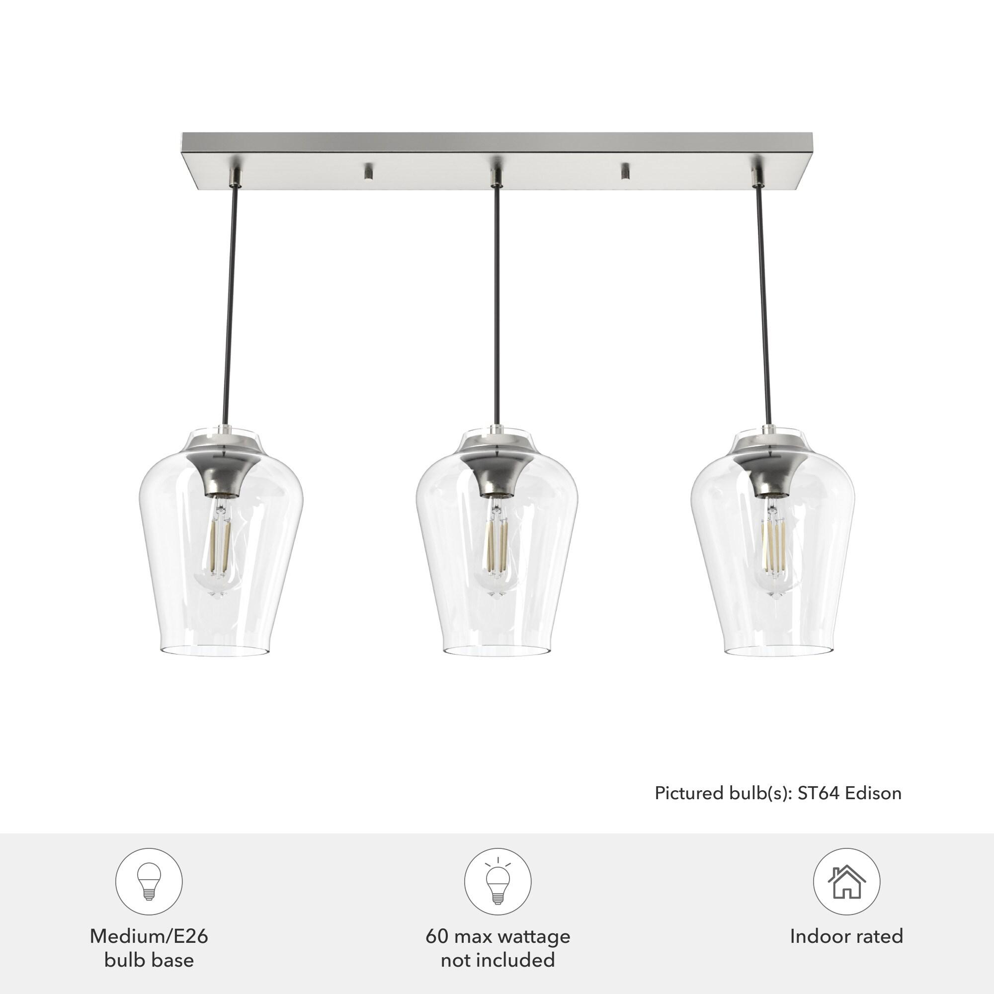 Brushed Nickel 3-Light Linear Cluster with Clear Glass Shades