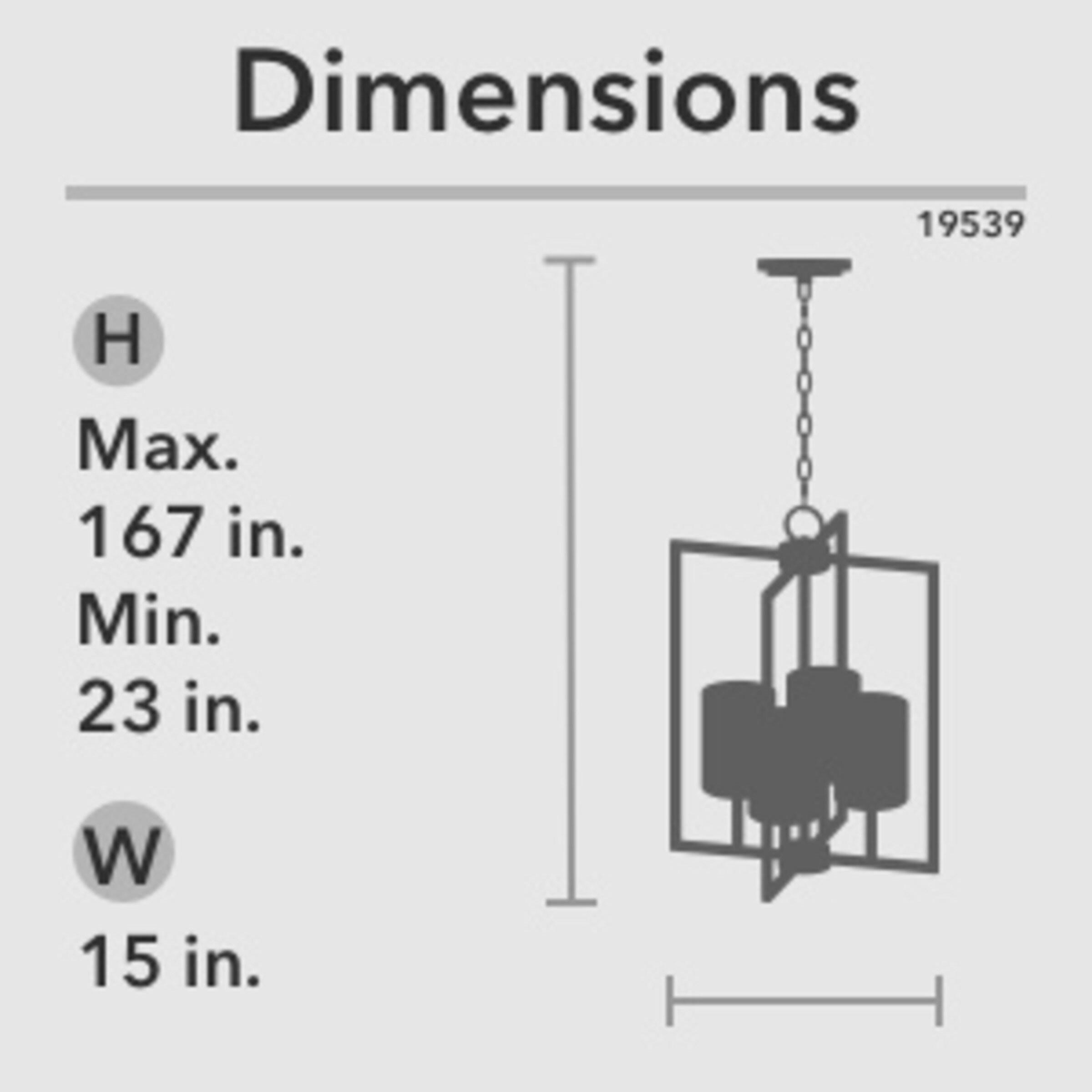 Hunter - Kerrison 4-light Brushed Nickel, Medium Size Pendant Light, Dimmable, Rectangle Shaped, for Bedrooms, Dining, Living Rooms - 19539