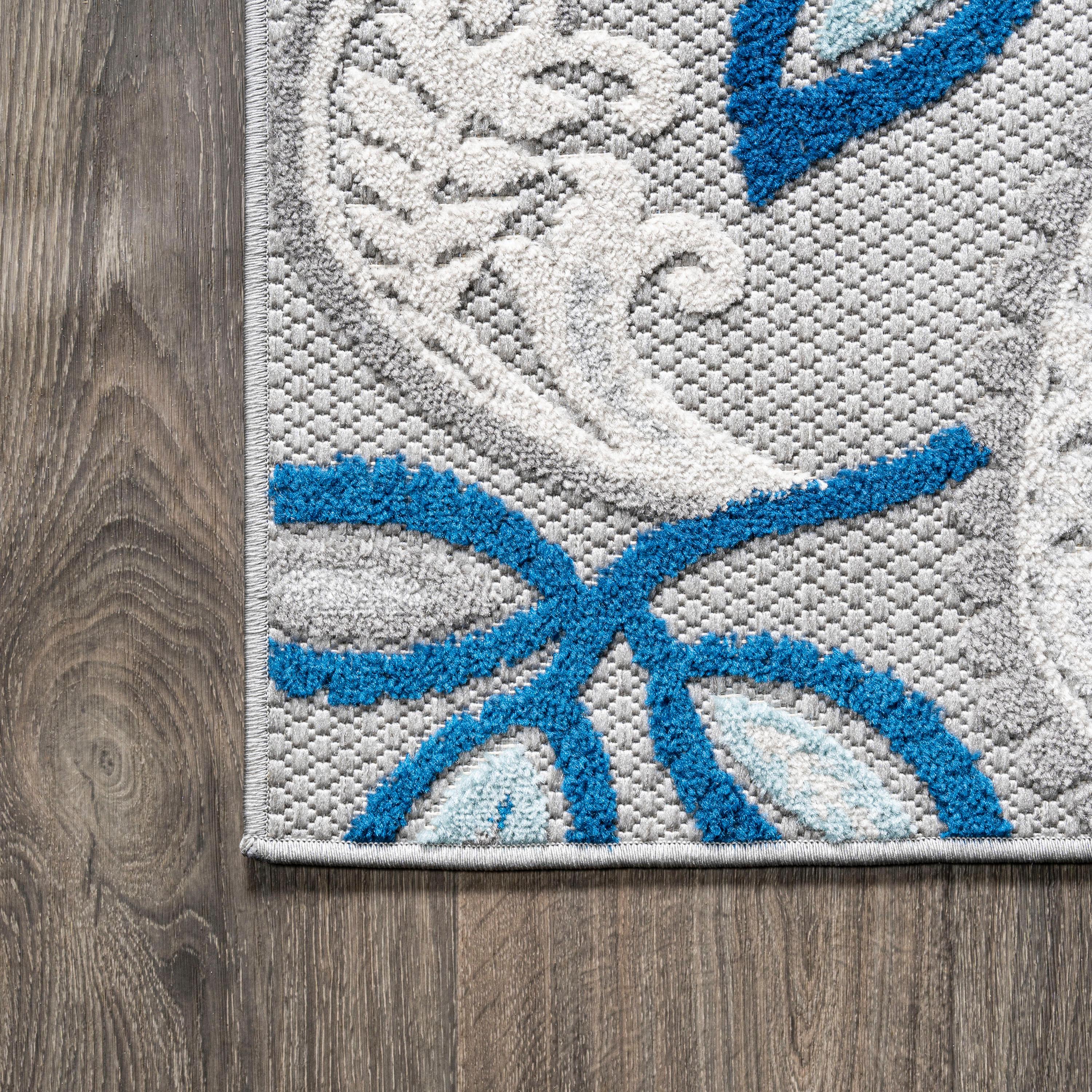 5'x8' Julien Paisley High-Low Indoor/Outdoor Area Rug, Blue/Light Gray - JONATHAN Y