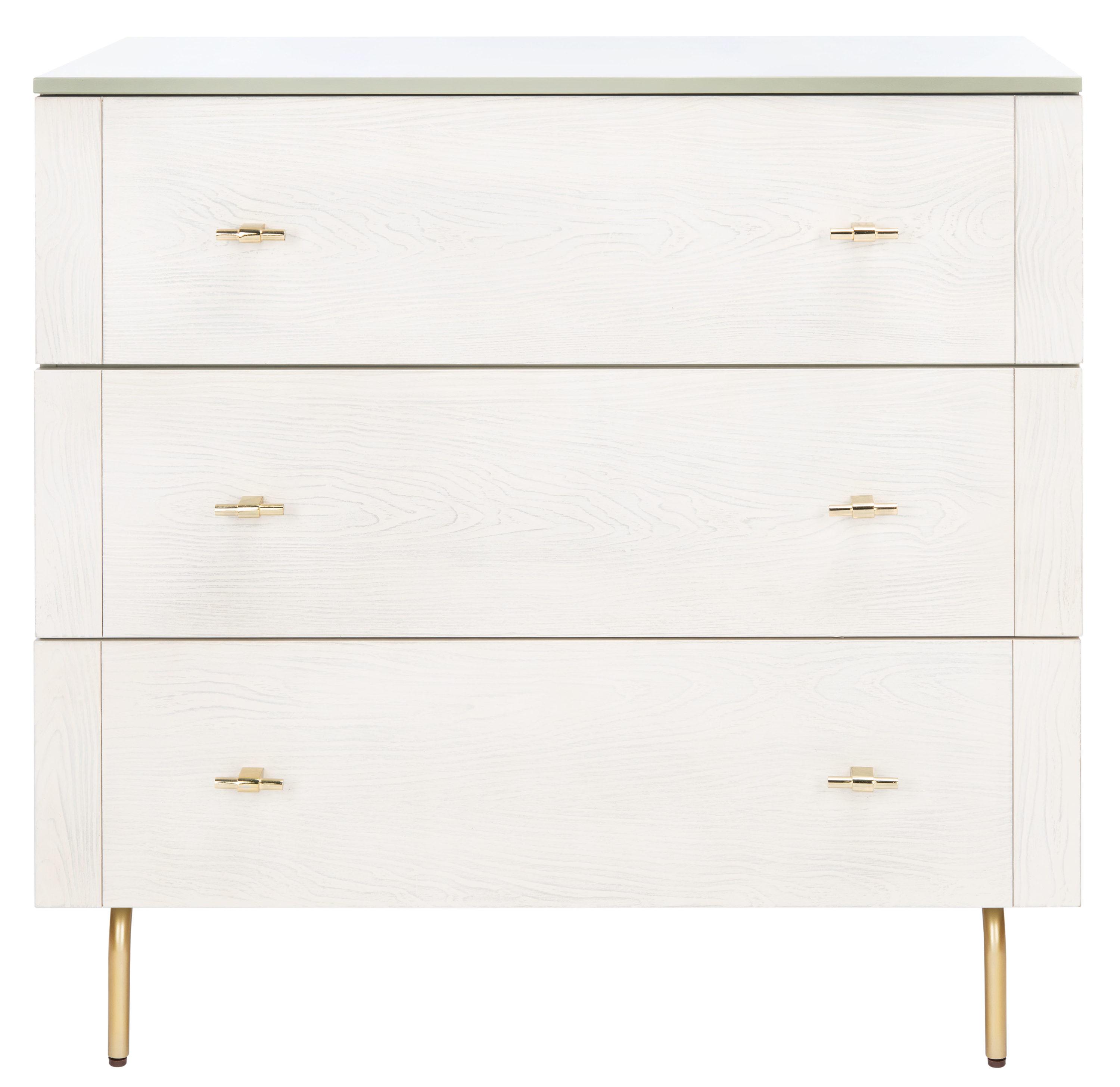 SAFAVIEH Genevieve Mid-Century Retro 3 Drawer Dresser, Grey/White Washed (36 in. W x 18 in. D x 36 in. H)