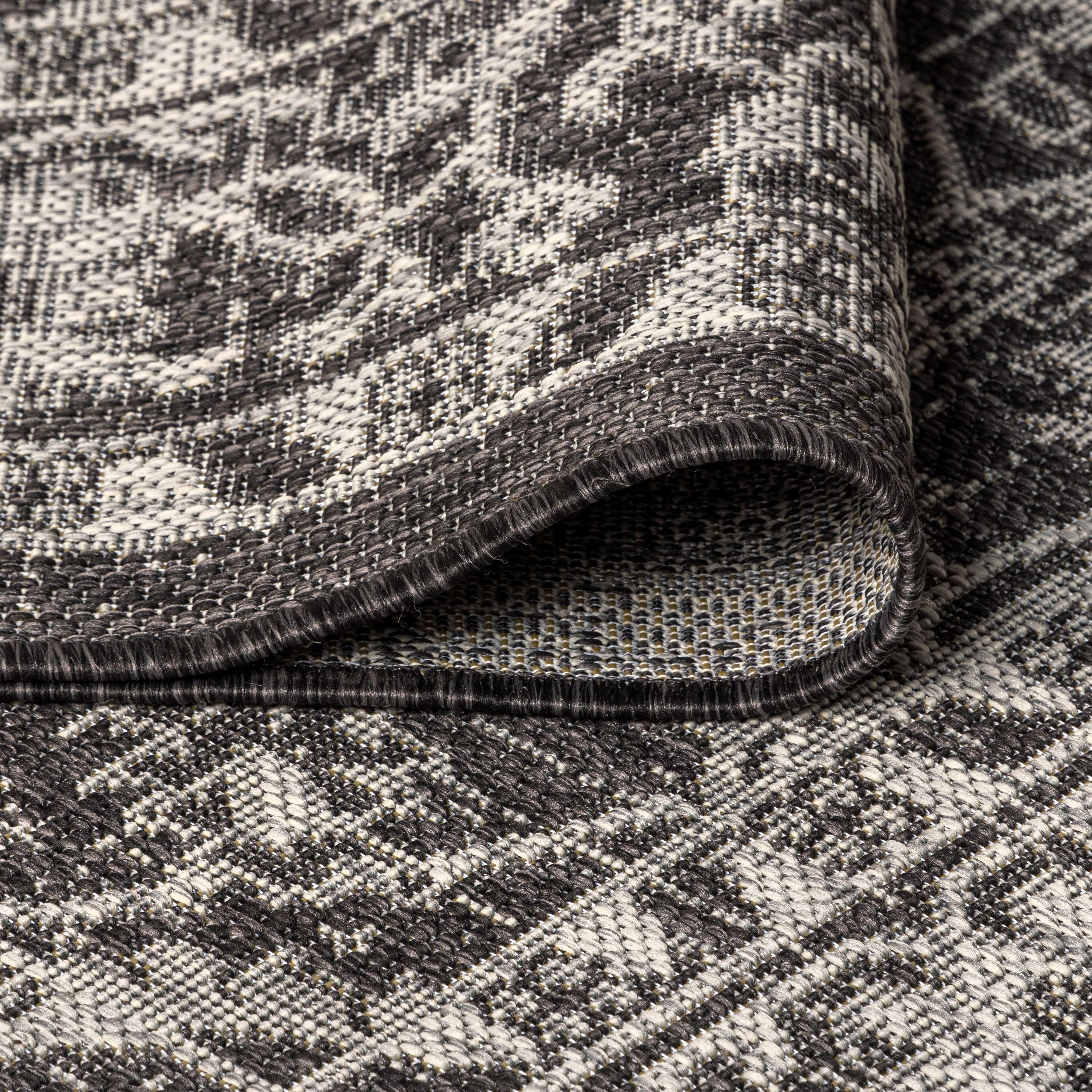 4'x6' Palazzo Vine and Border Textured Weave Indoor/Outdoor Area Rug, Black/Gray - JONATHAN Y