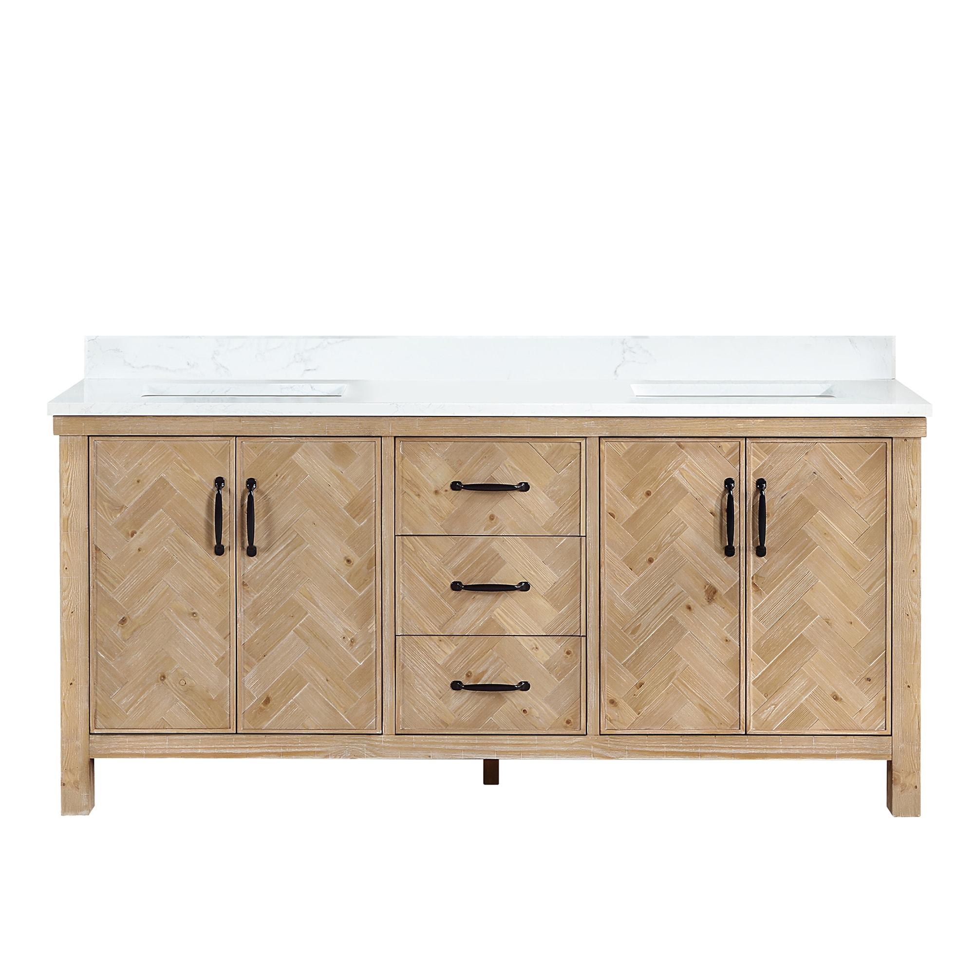 Javier 72" Bath Vanity in Spruce Antique Brown with White Grain Composite Stone