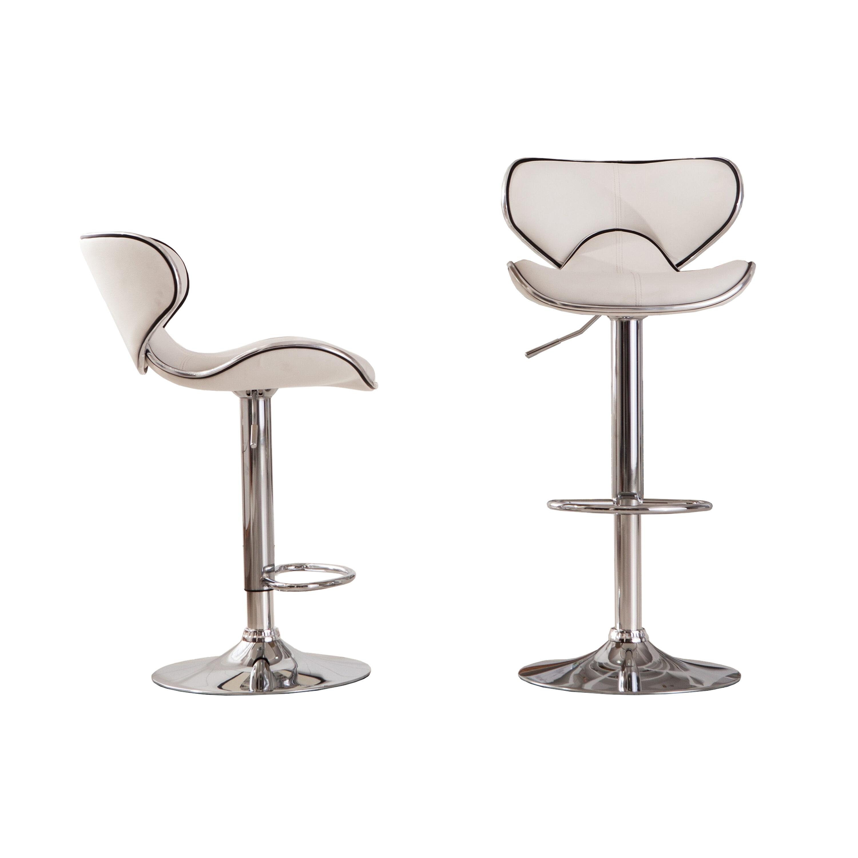 Roundhill Furniture Masaccio Faux Leather Airlift Adjustable Swivel Barstools, White, Set of 2