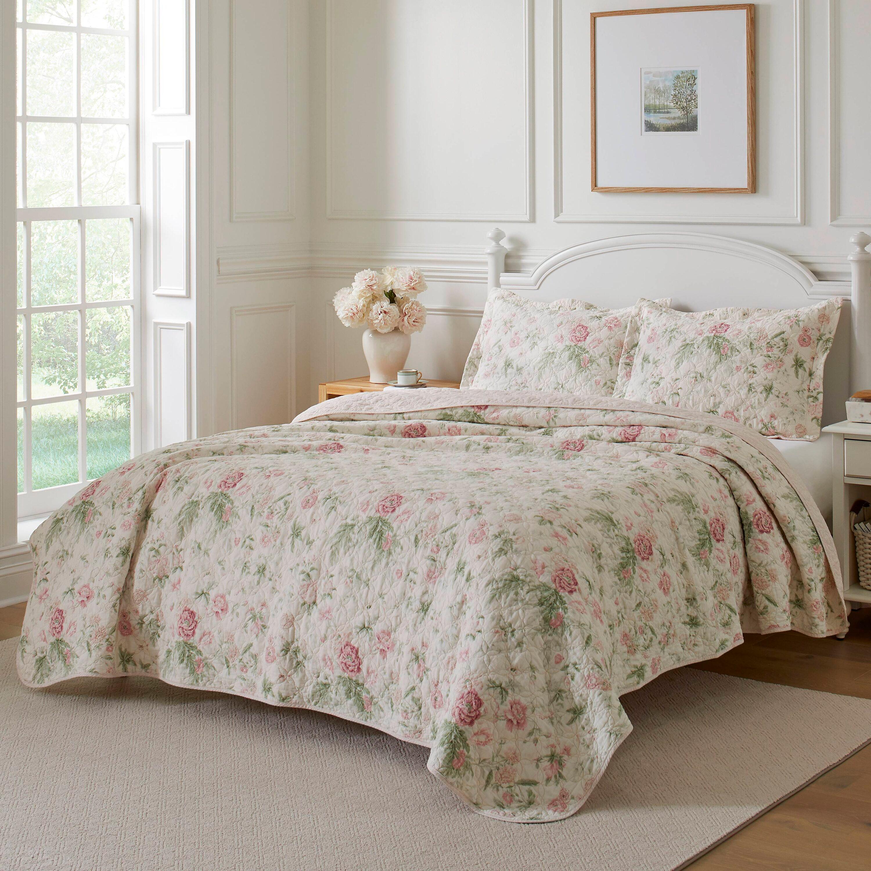 Laura Ashley Laura Ashley Breezy Floral Cotton Reversible Quilt Set