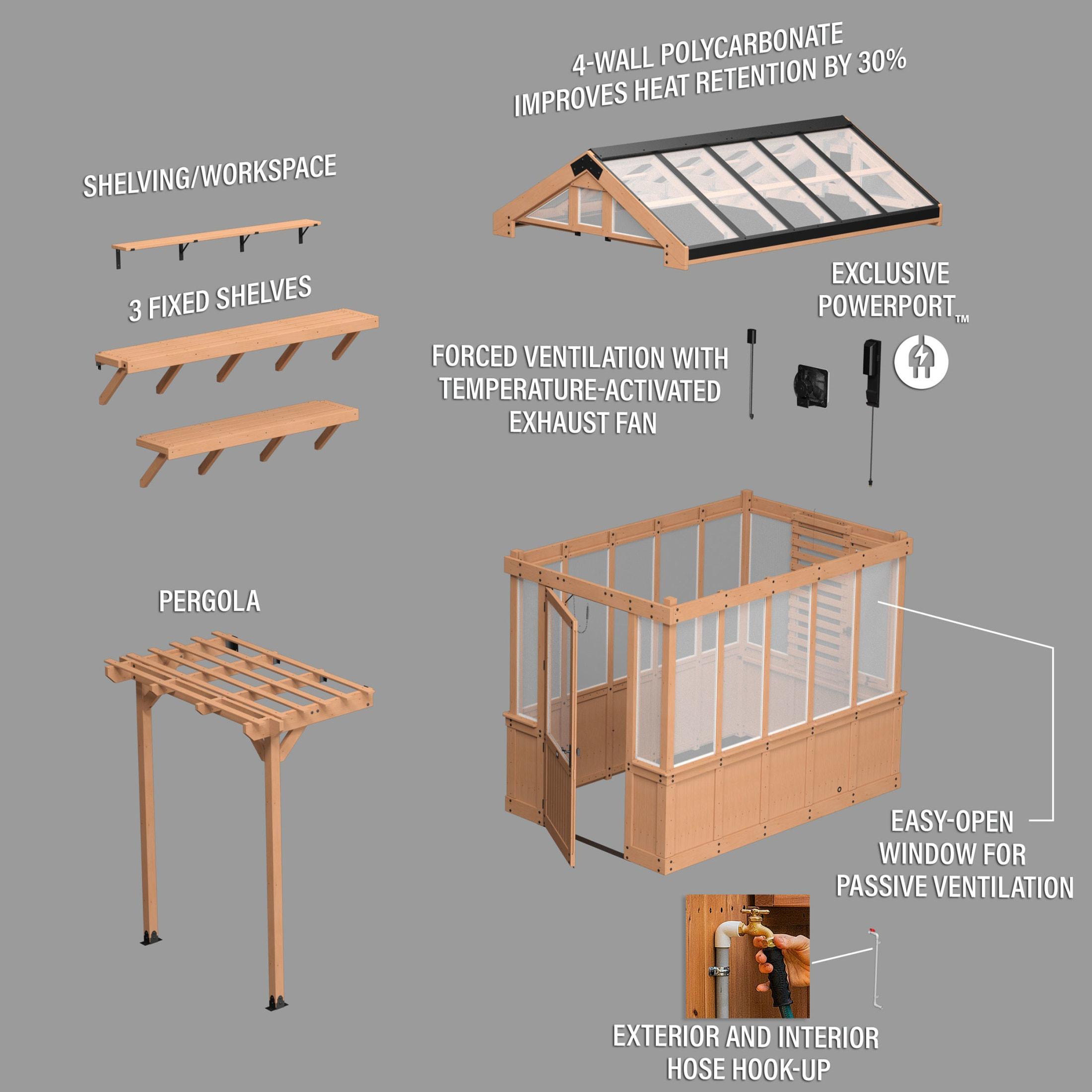 Backyard Discovery Bellerose 9' x 6' Cedar Wood and Polycarbonate Greenhouse Kit, Pergola