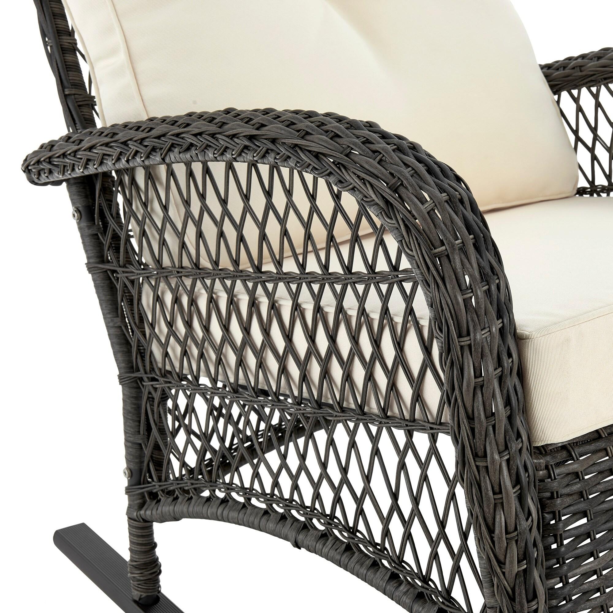 Furttuo Steel Rattan Outdoor Rocking Chair with Cushions