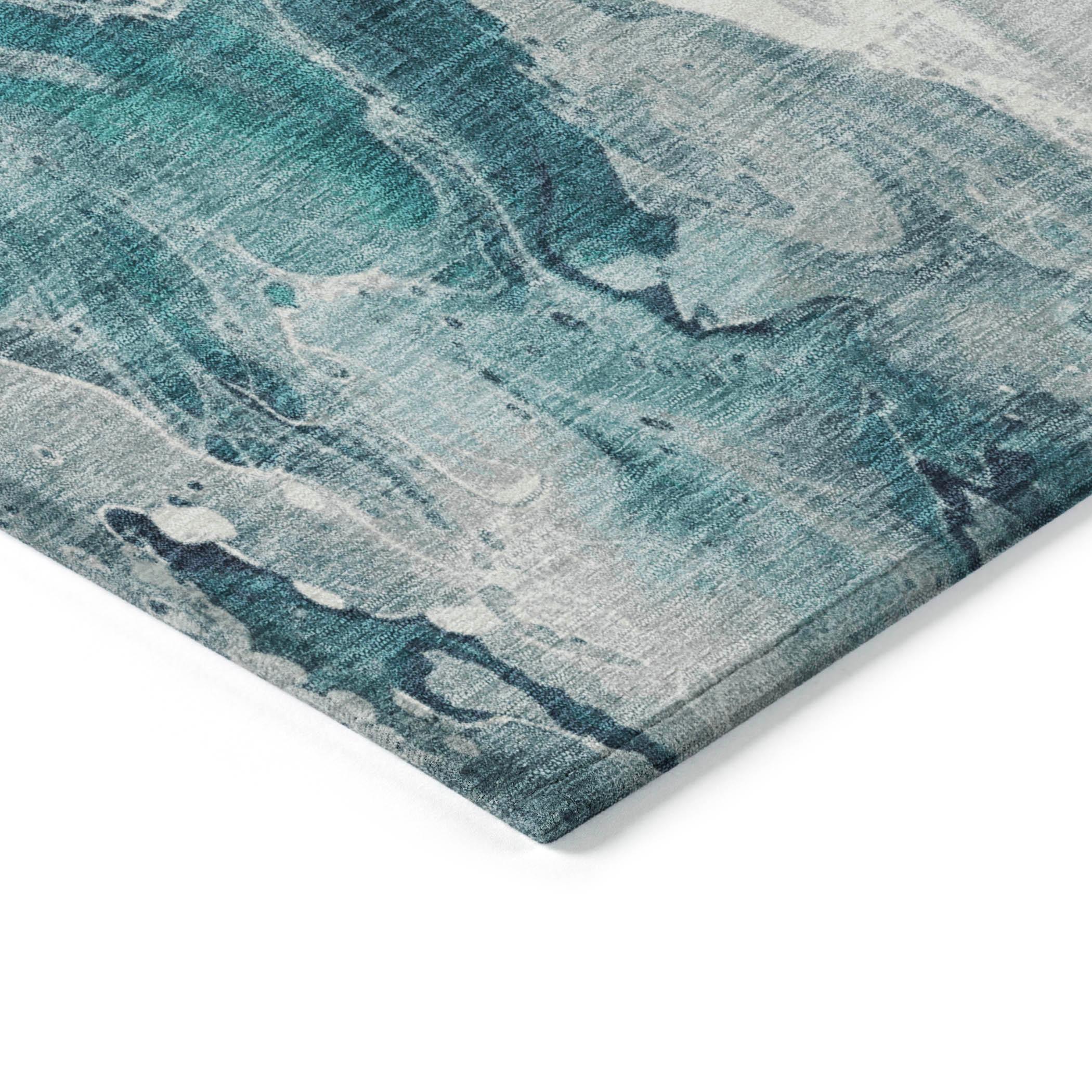 Machine Washable Indoor/Outdoor Cinead ACN1687 Teal Rug