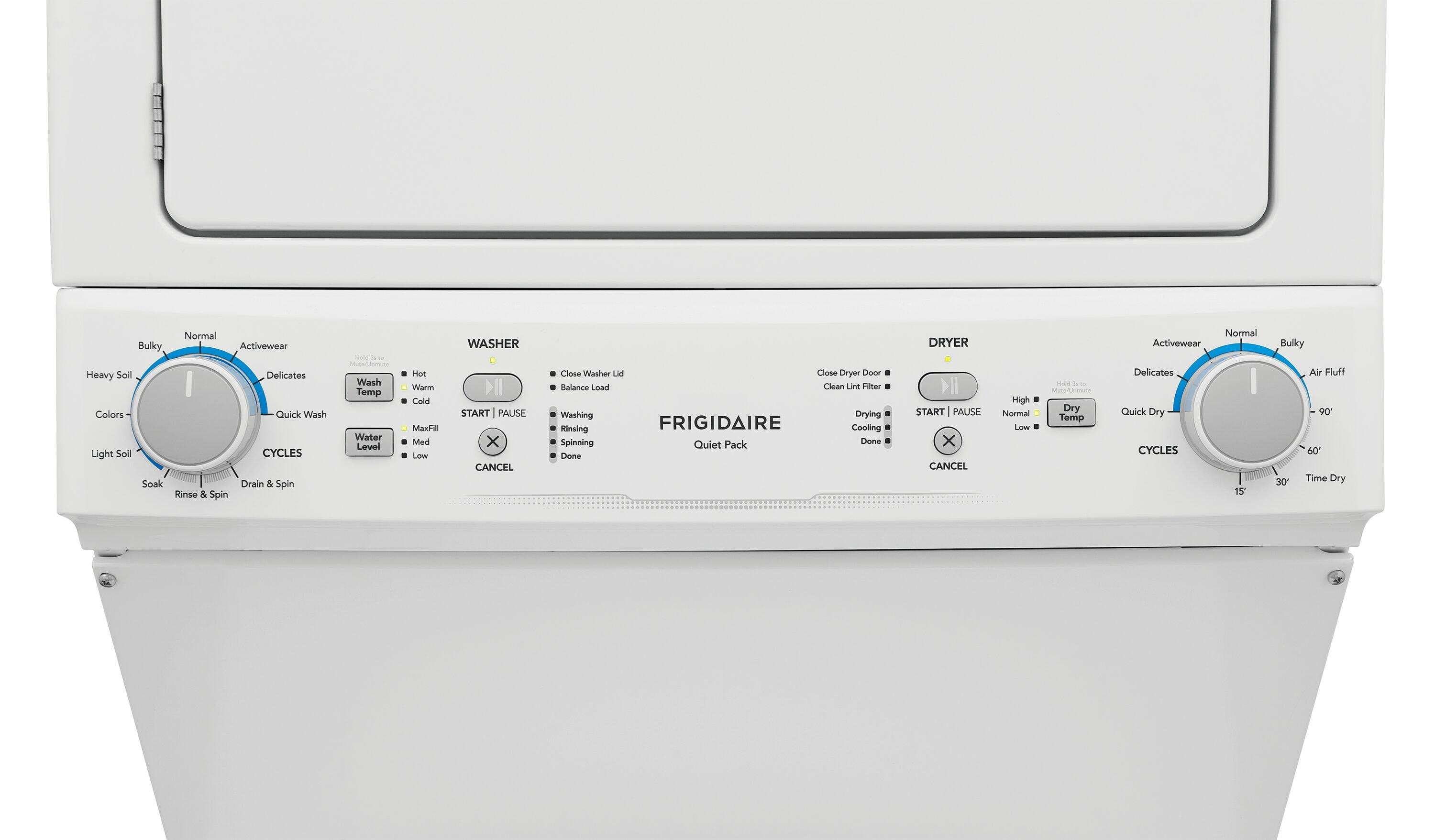 Frigidaire Electric Long Vent Stacked Laundry Center - 3.9 Cu. Ft Washer and 5.5 Cu. Ft. Dryer