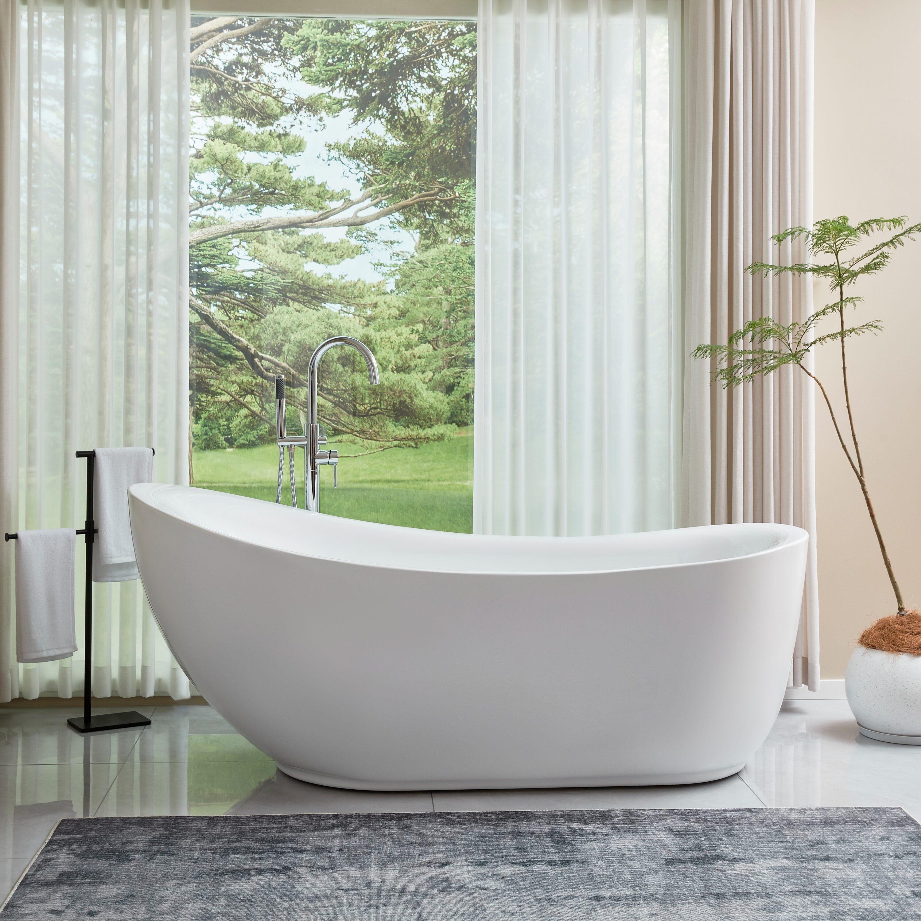 Vanity Art 71" x 34" Acrylic Freestanding Bathtub Contemporary Soaking Tub with Overflow and Pop-Up Drain, VA6512-L