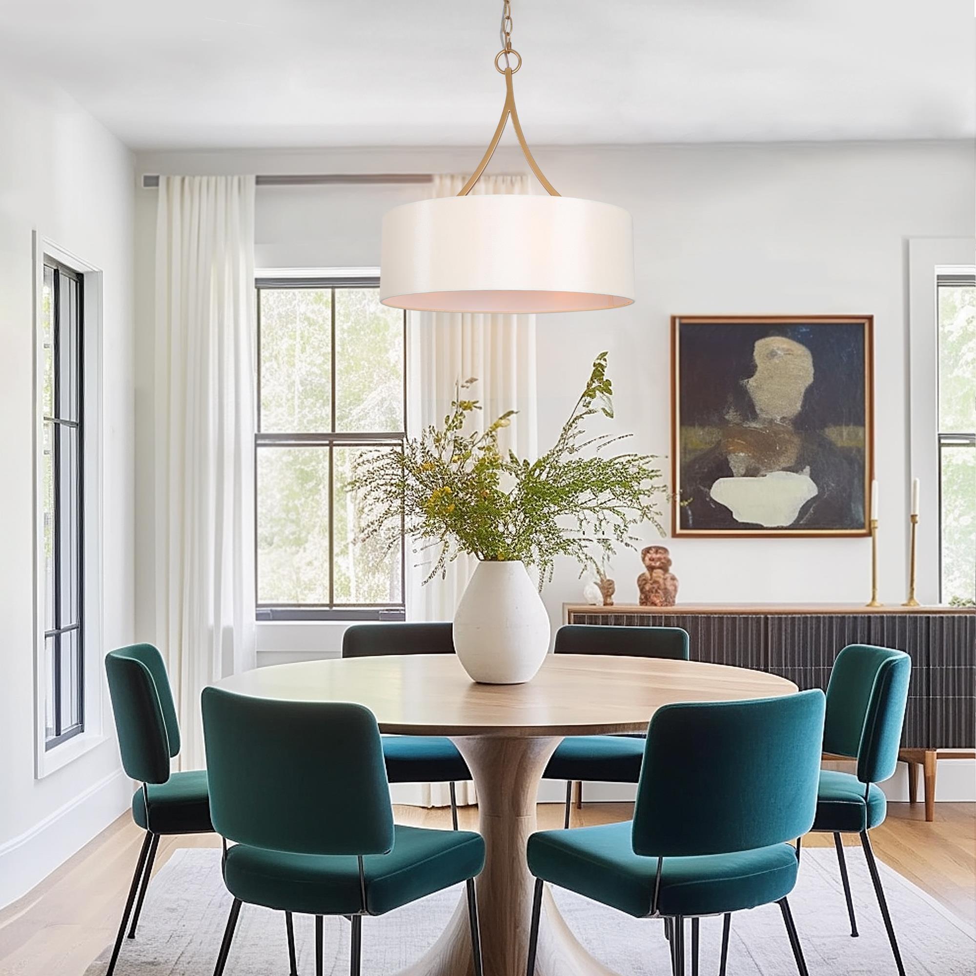 Zevni Modern 3-Light Dark Gold Farmhouse Chandelier, Classic Drum Pendant Light, Dining Room Island Pendant Hanging Light