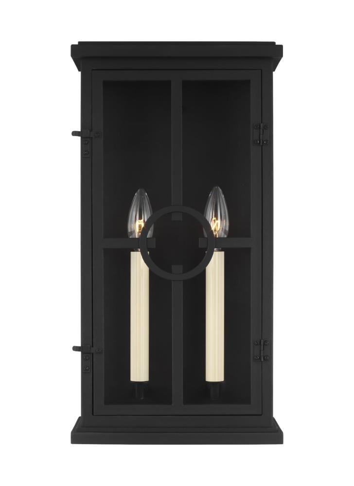 Textured Black 2-Light Outdoor Wall Lantern with Clear Glass Shade
