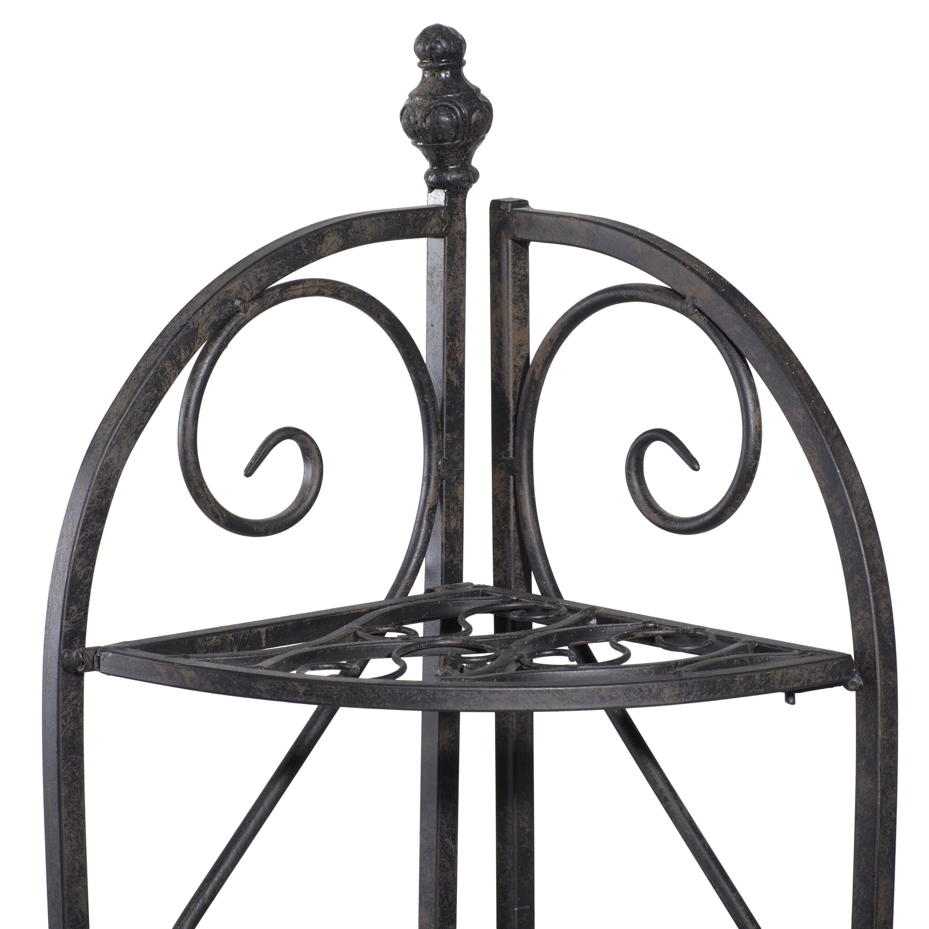 DecMode 17" x 60" Black Metal Scroll Indoor Outdoor Tall Folding 4 Shelves Bakers Rack, 1-Piece