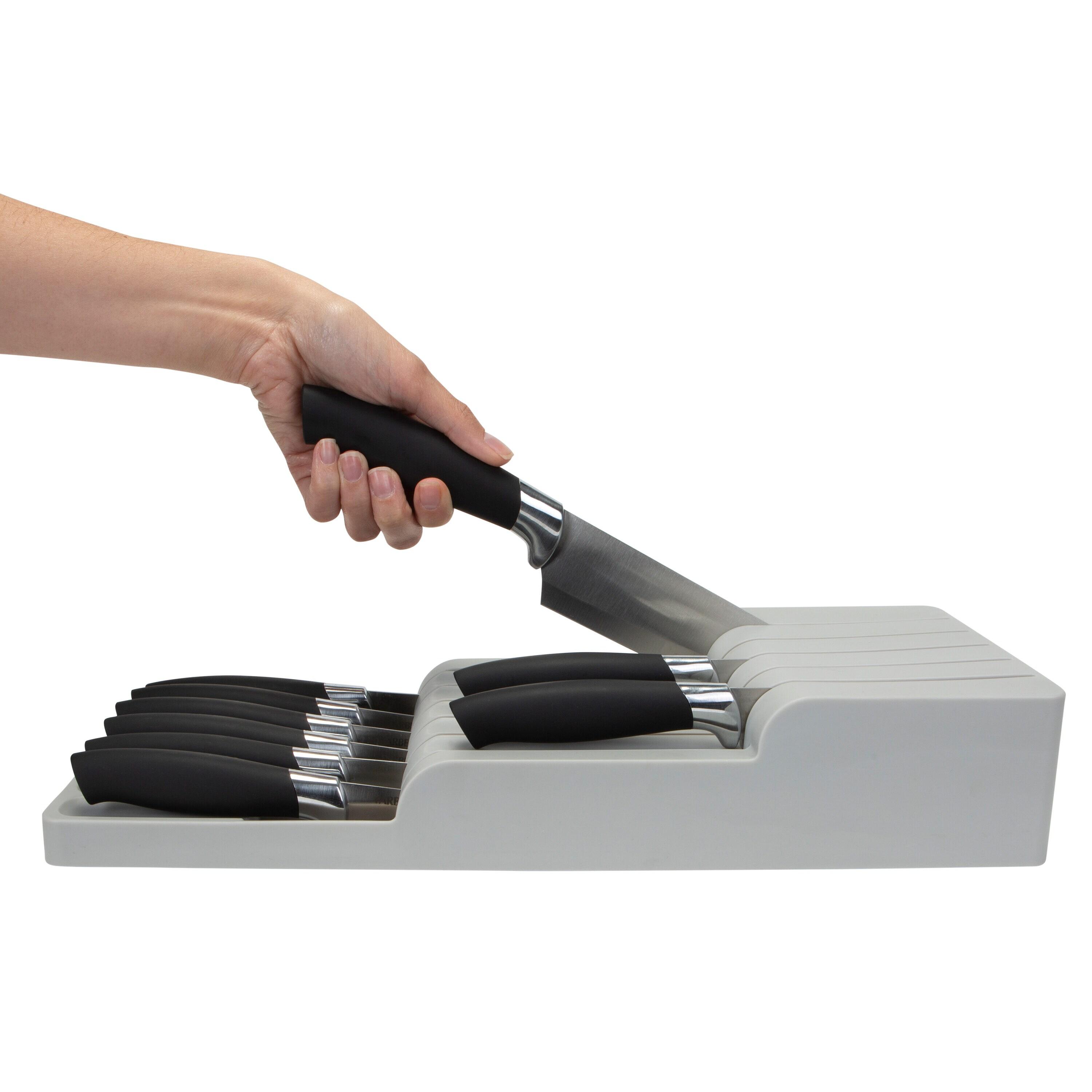 Gray Plastic 2 Tier Knife Drawer Organizer with 11 Slots