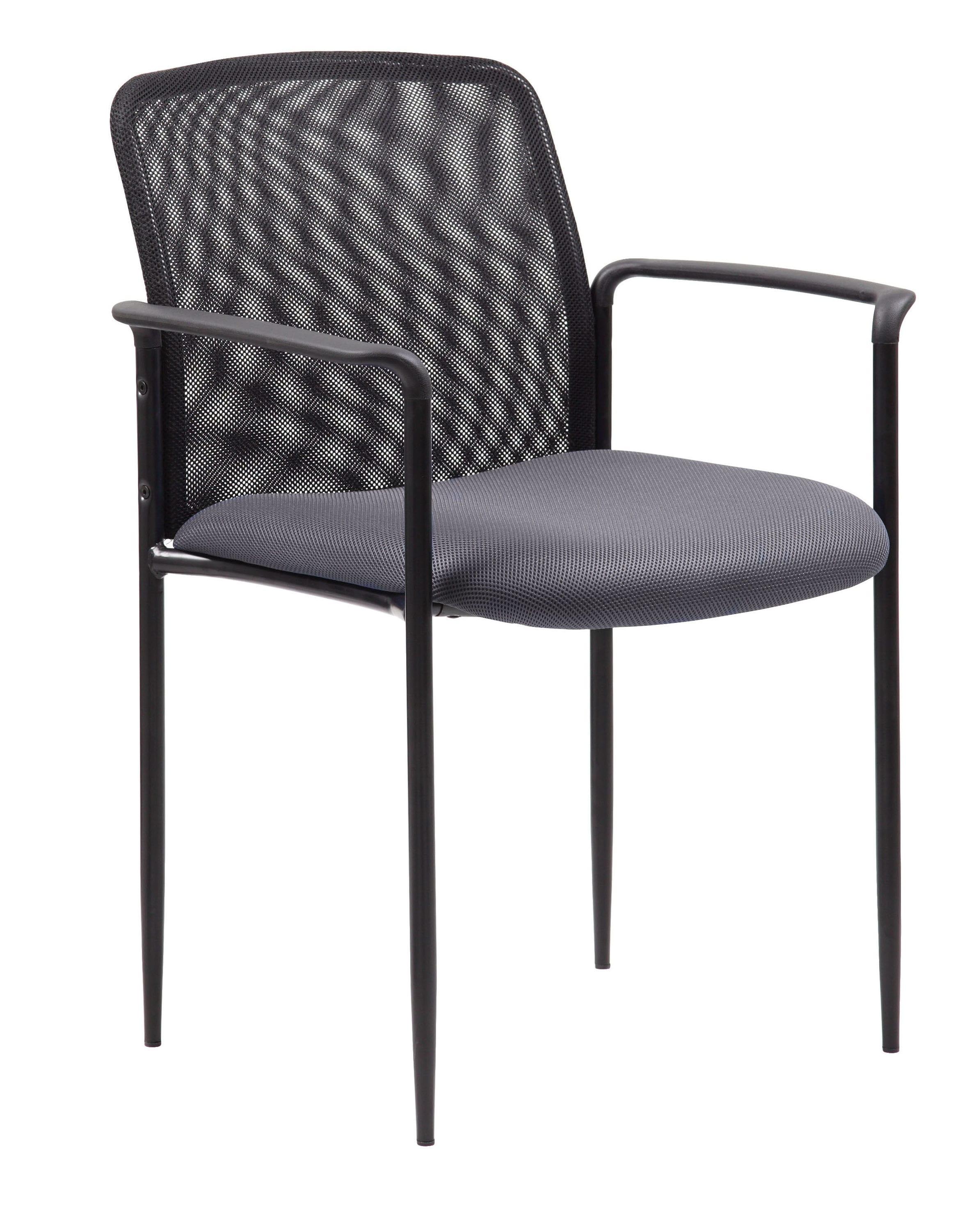 Boss Office Products Office Chair - Gray: Mesh Upholstered, Fixed Arms, Steel Legs, 275 lb Capacity