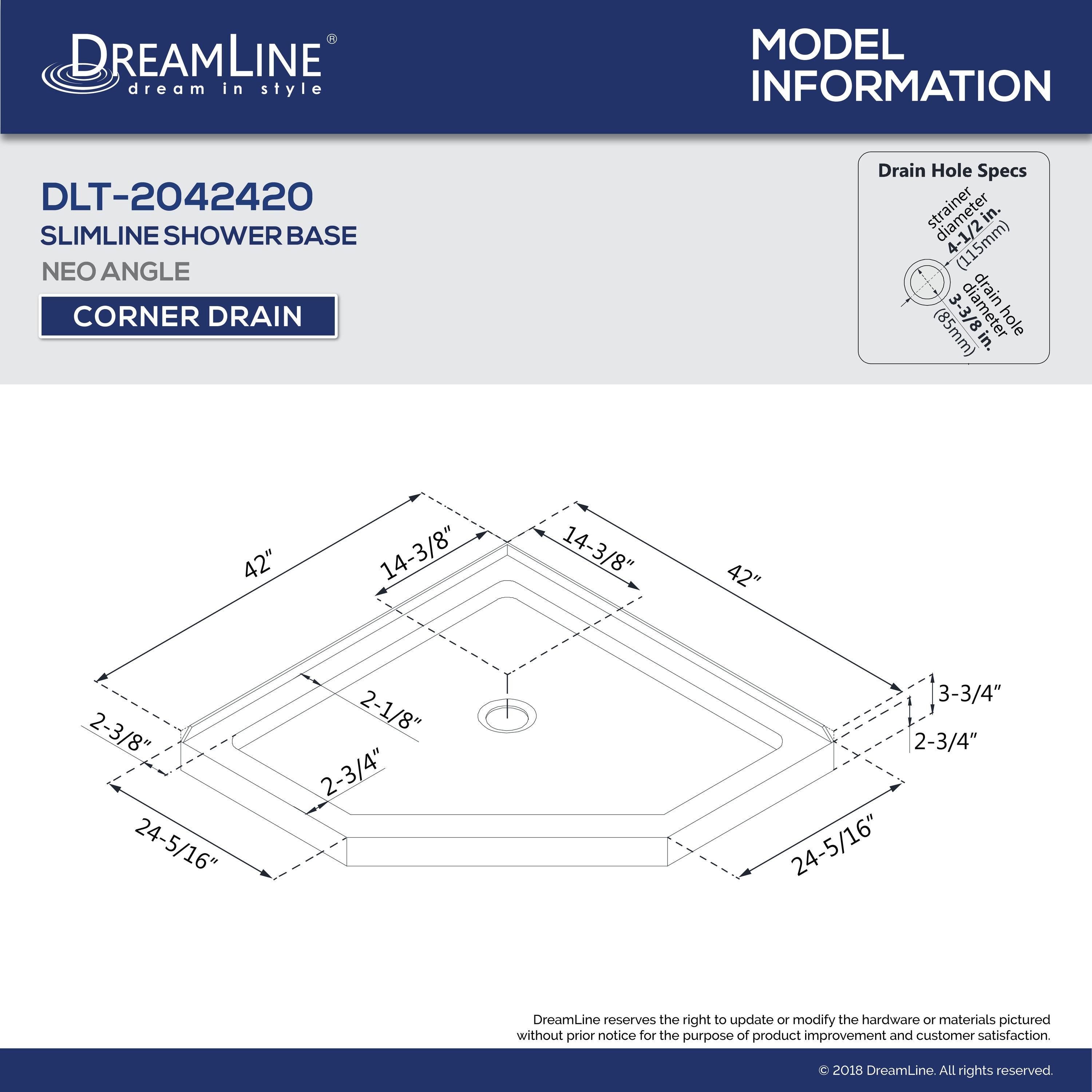 DreamLine Prism Plus 42" x 74.75" Rectangle Hinged Shower Enclosure with Base Included