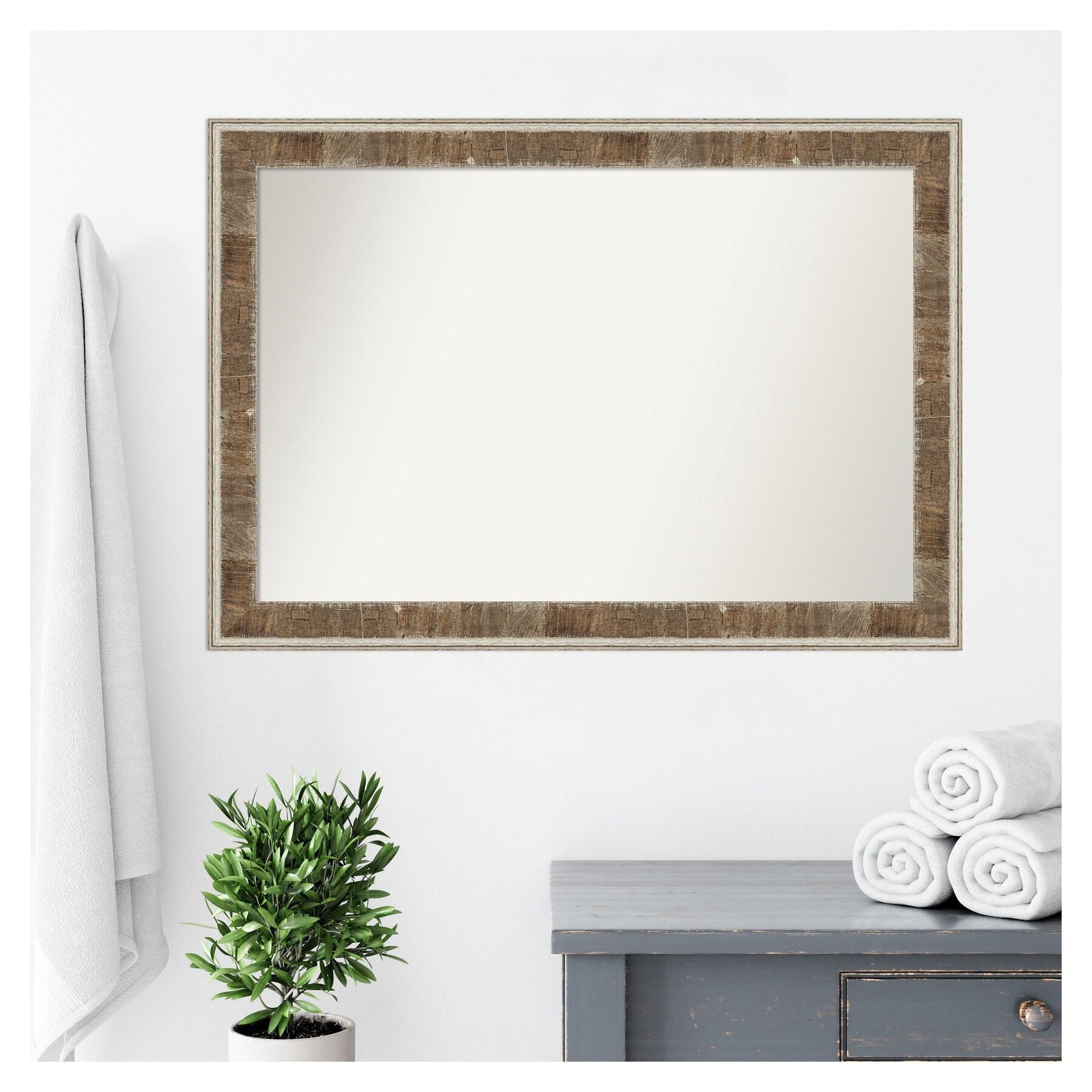 Amanti Art Farmhouse Brown Narrow Non-Beveled Wood Bathroom Wall Mirror 28.75 x 40.75 in.