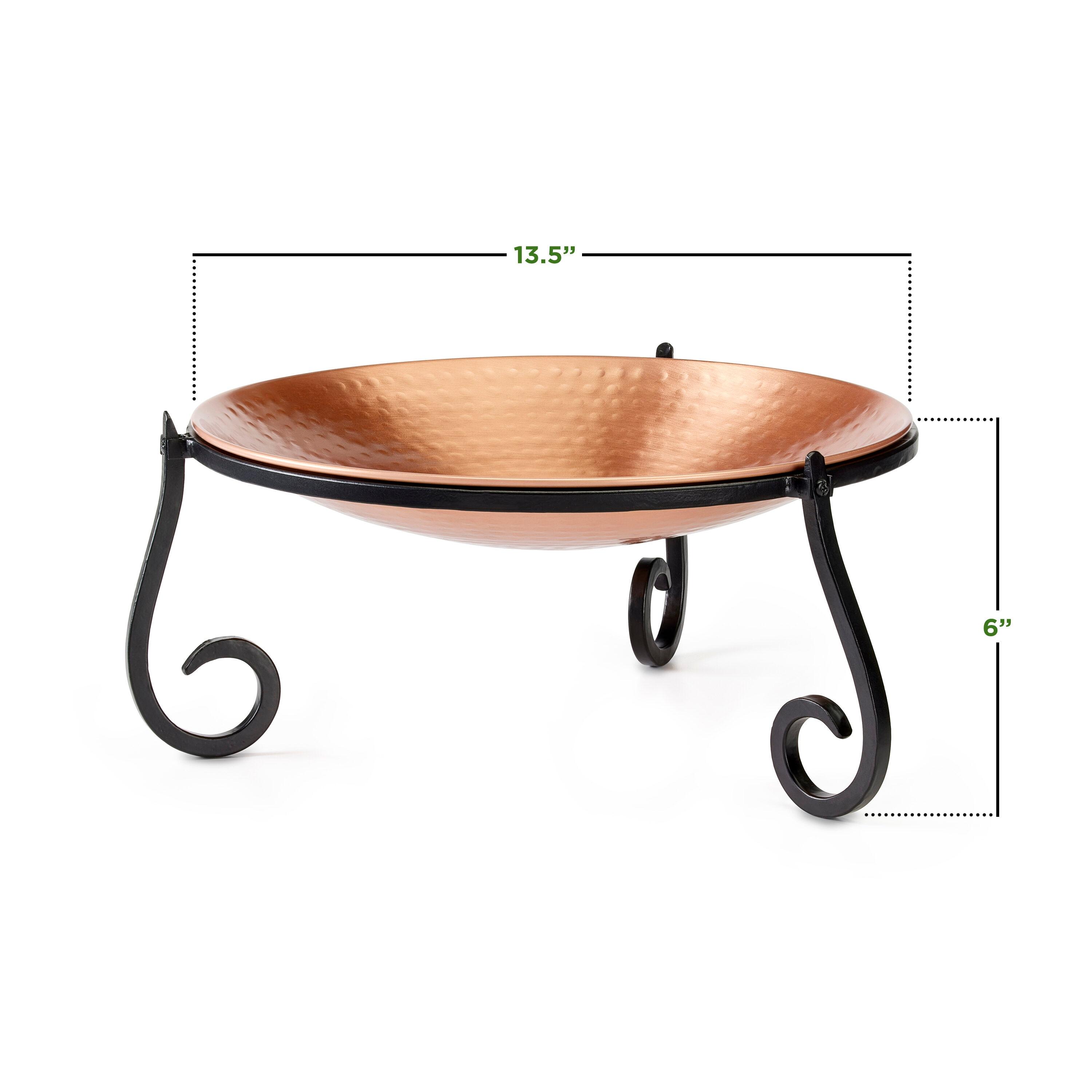 Good Directions BB-1 Pure Copper Birdbath Bird Feeder Heavy Gauge, 13.5” Diameter, Hand-Forged Black Steel Stand