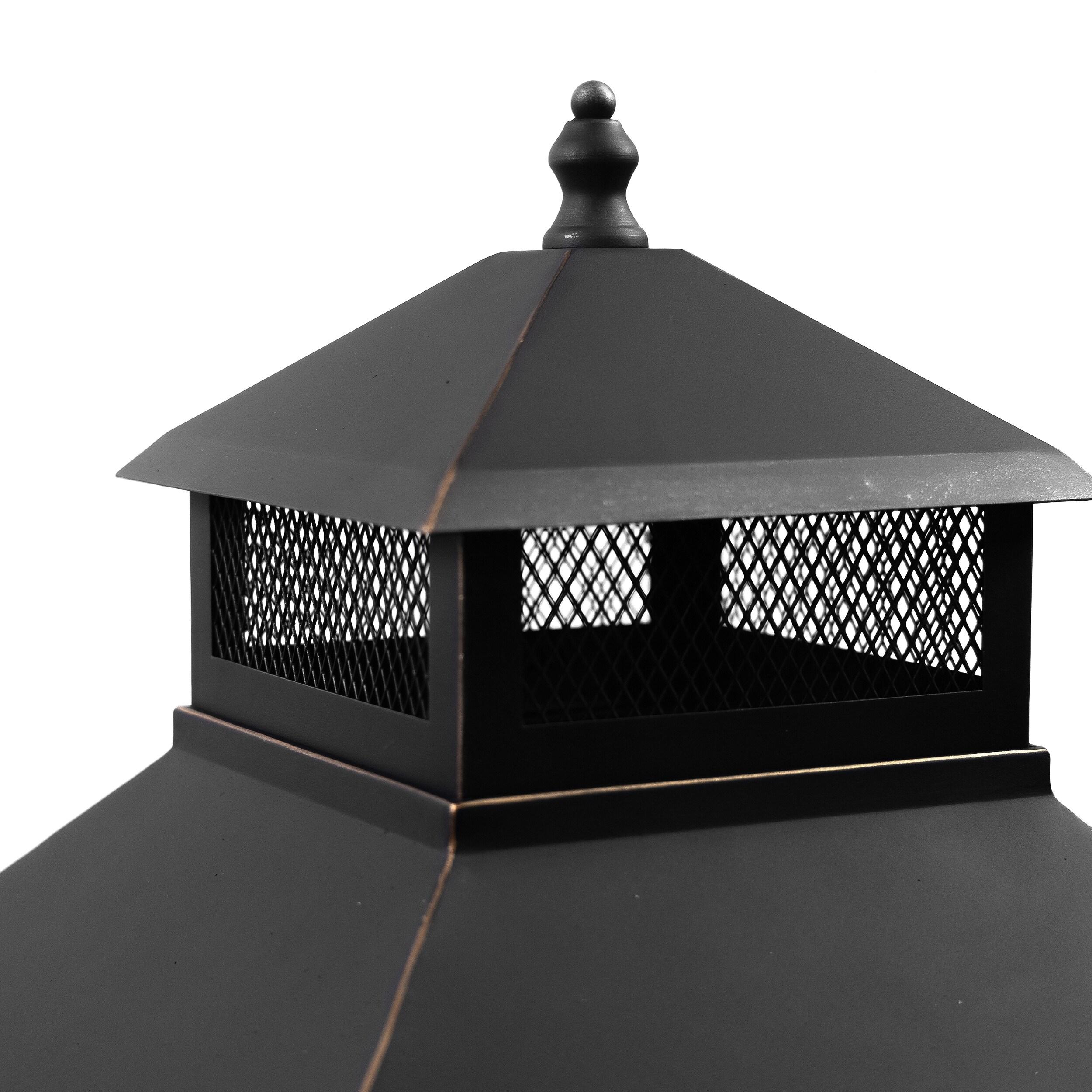 Deko Living Deko Living 26" Square Outdoor Steel Wood Burning Fireplace with Cast Iron Cooking Grill, Log Storage and Poker