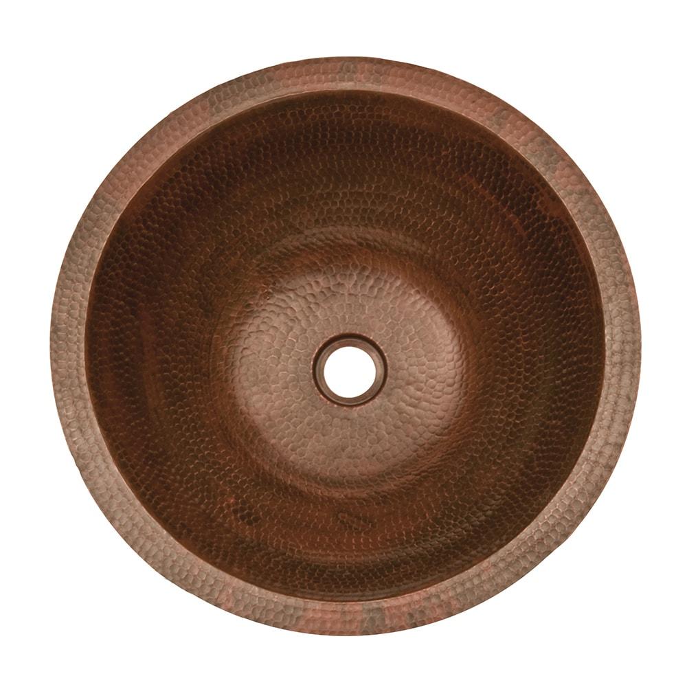 17" Round Under Counter Hammered Copper Bathroom Sink