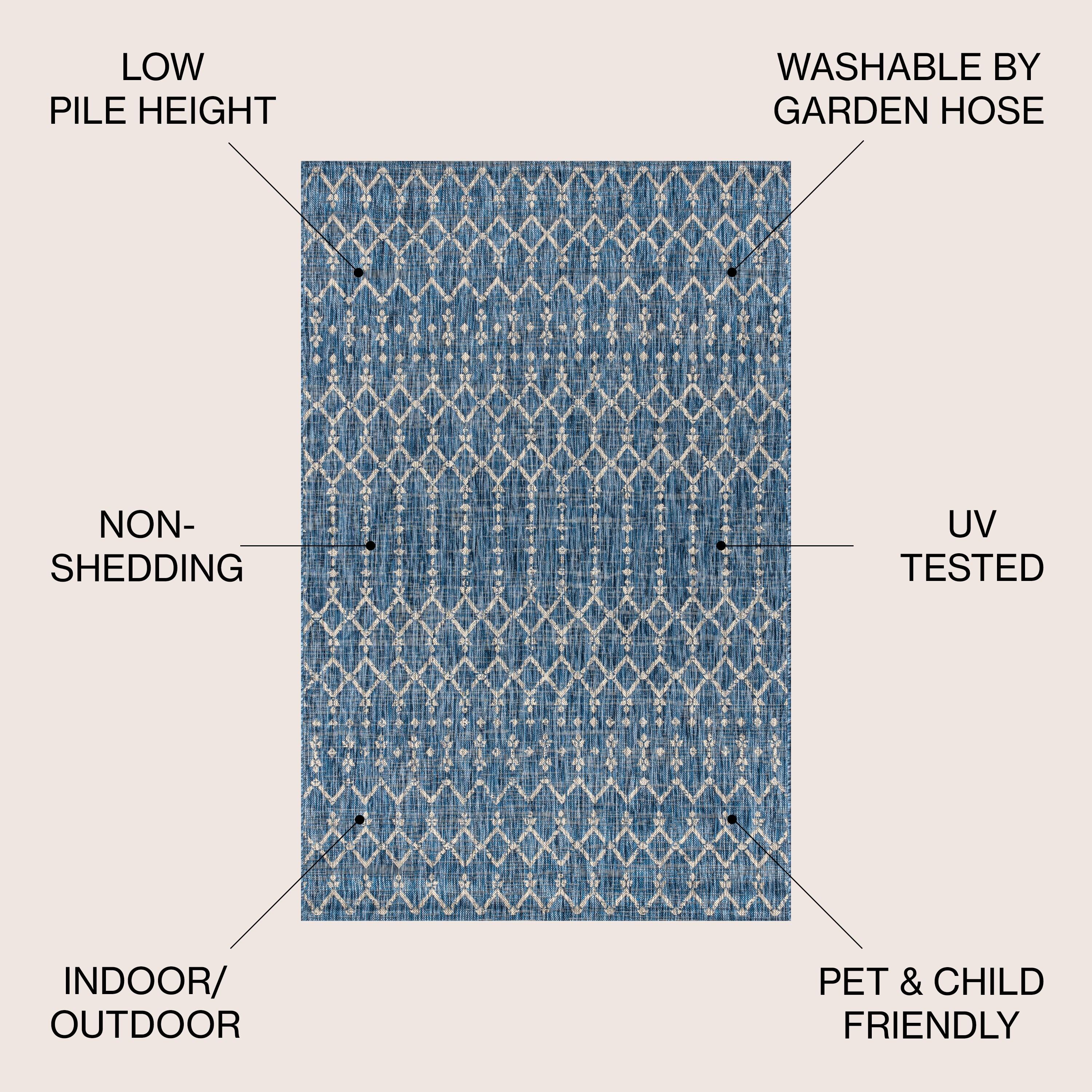 8'x10' Ourika Moroccan Geometric Textured Weave Indoor/Outdoor Area Rug, Navy/Light Gray - JONATHAN Y