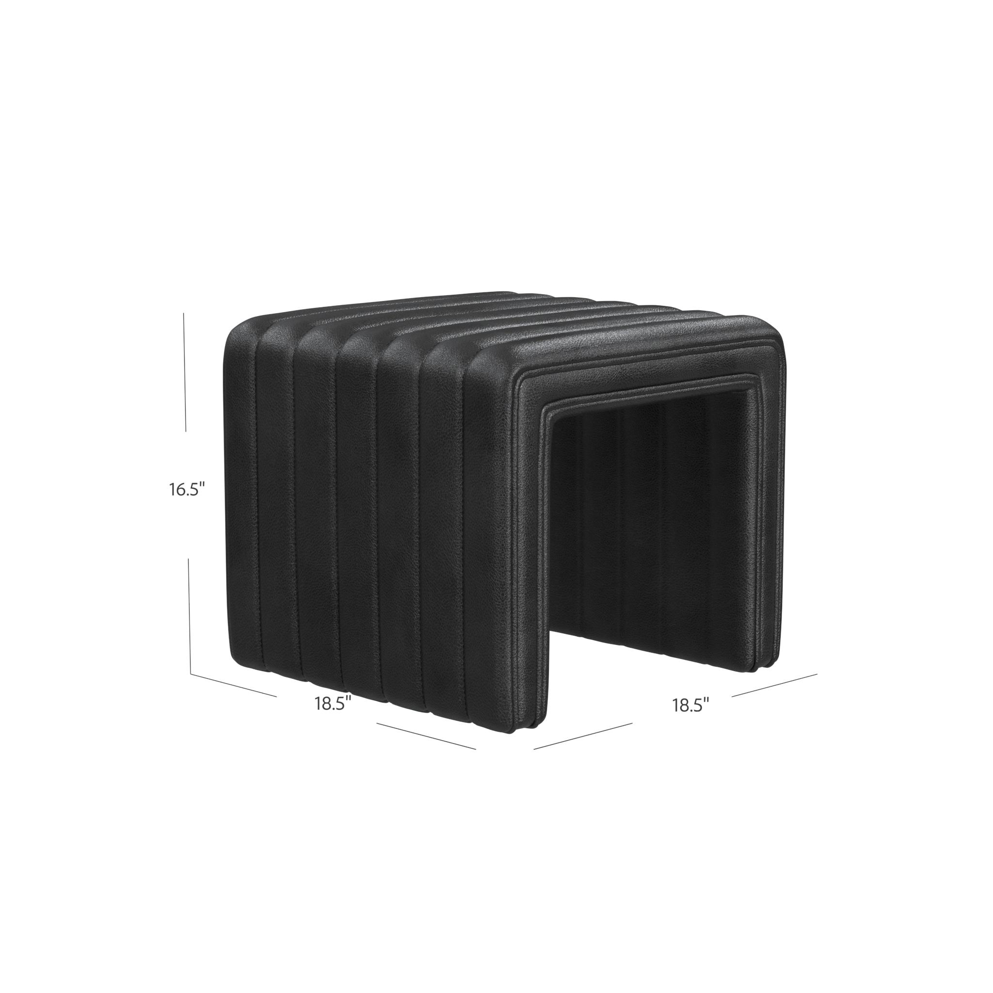 HomePop Modern Channel Faux Leather Ottoman Black: Upholstered Square Bench, No Assembly Required