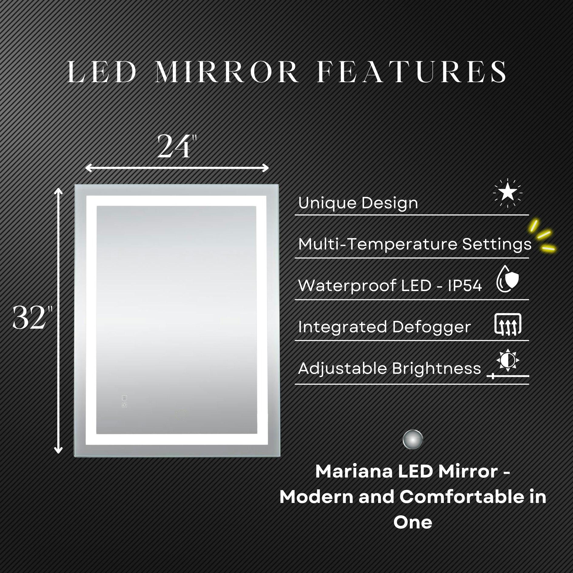 Dreamwerks Mariana 24" W x 32" H Rectangular LED Bathroom Mirror with Dimmer & Defogger