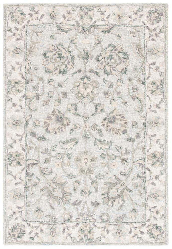 Ivory and Light Blue Hand-Tufted Wool Area Rug 4' x 6'