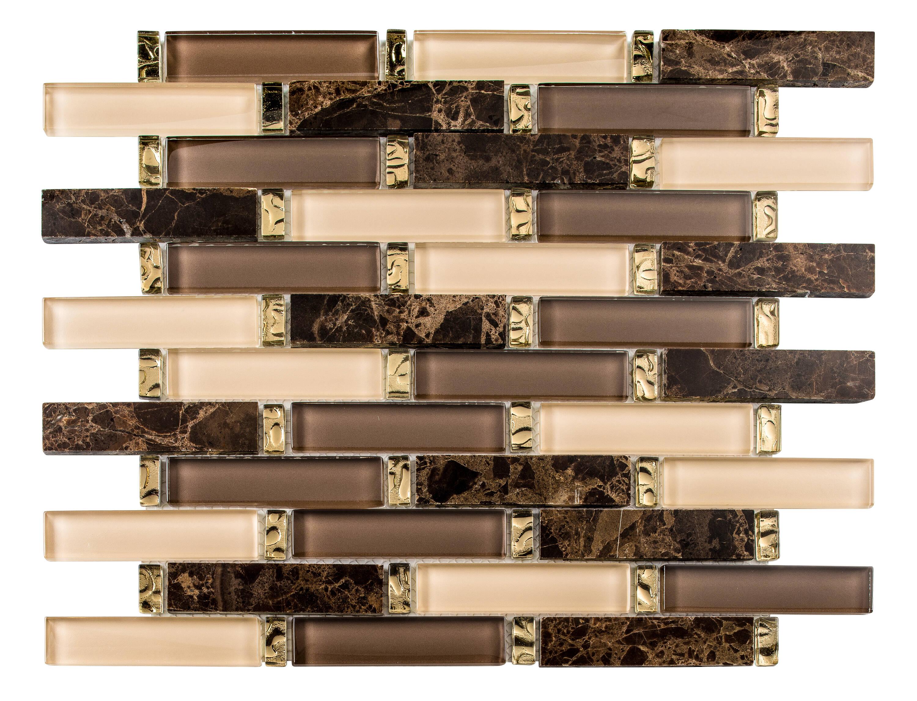 Saga 1" Glass and Marble Brick Joint Mosaic Kitchen Backsplash, Bathroom, Shower, Pool, Wall and Floor Tile