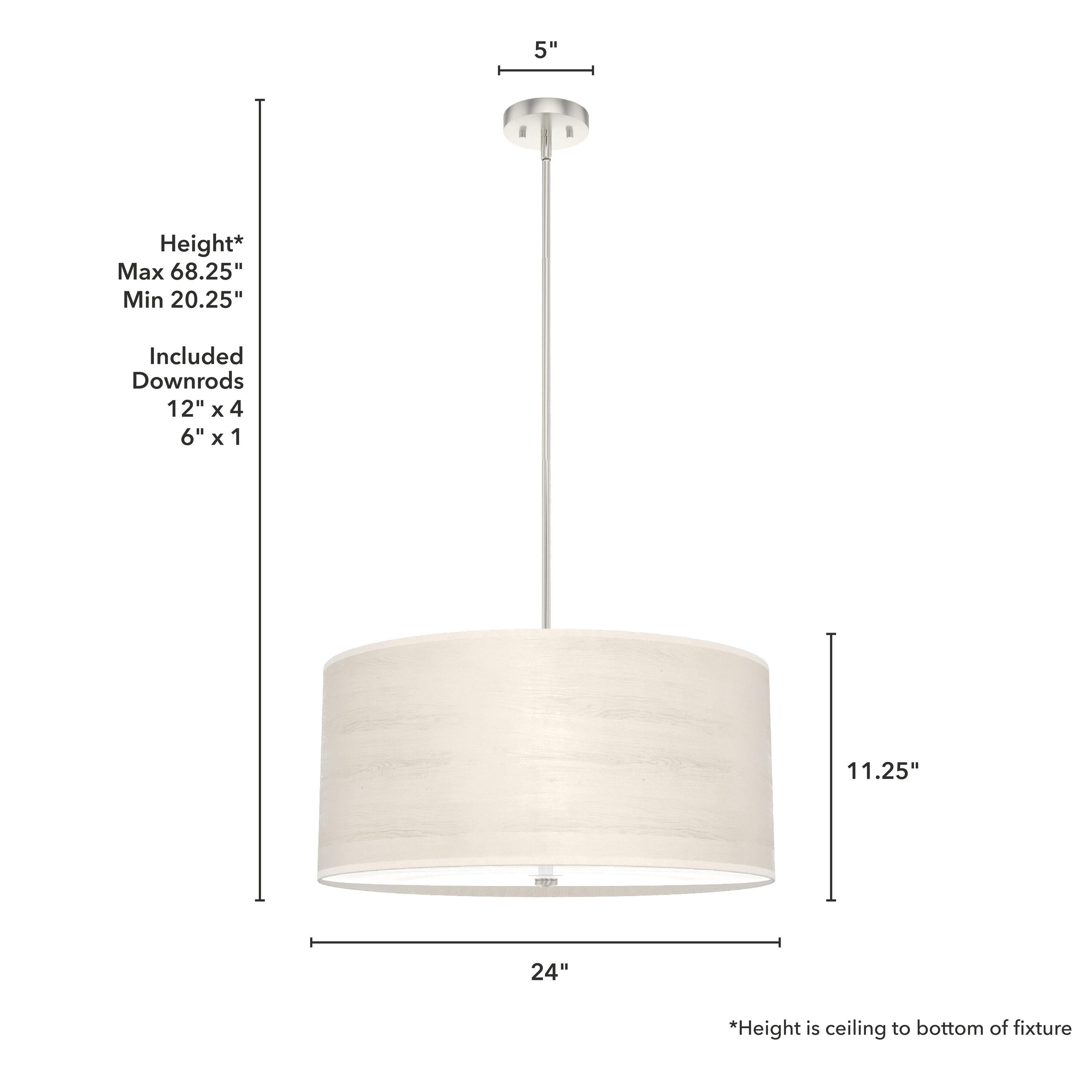 Modern Glass and Nickel Drum LED Pendant Light, 24-inch