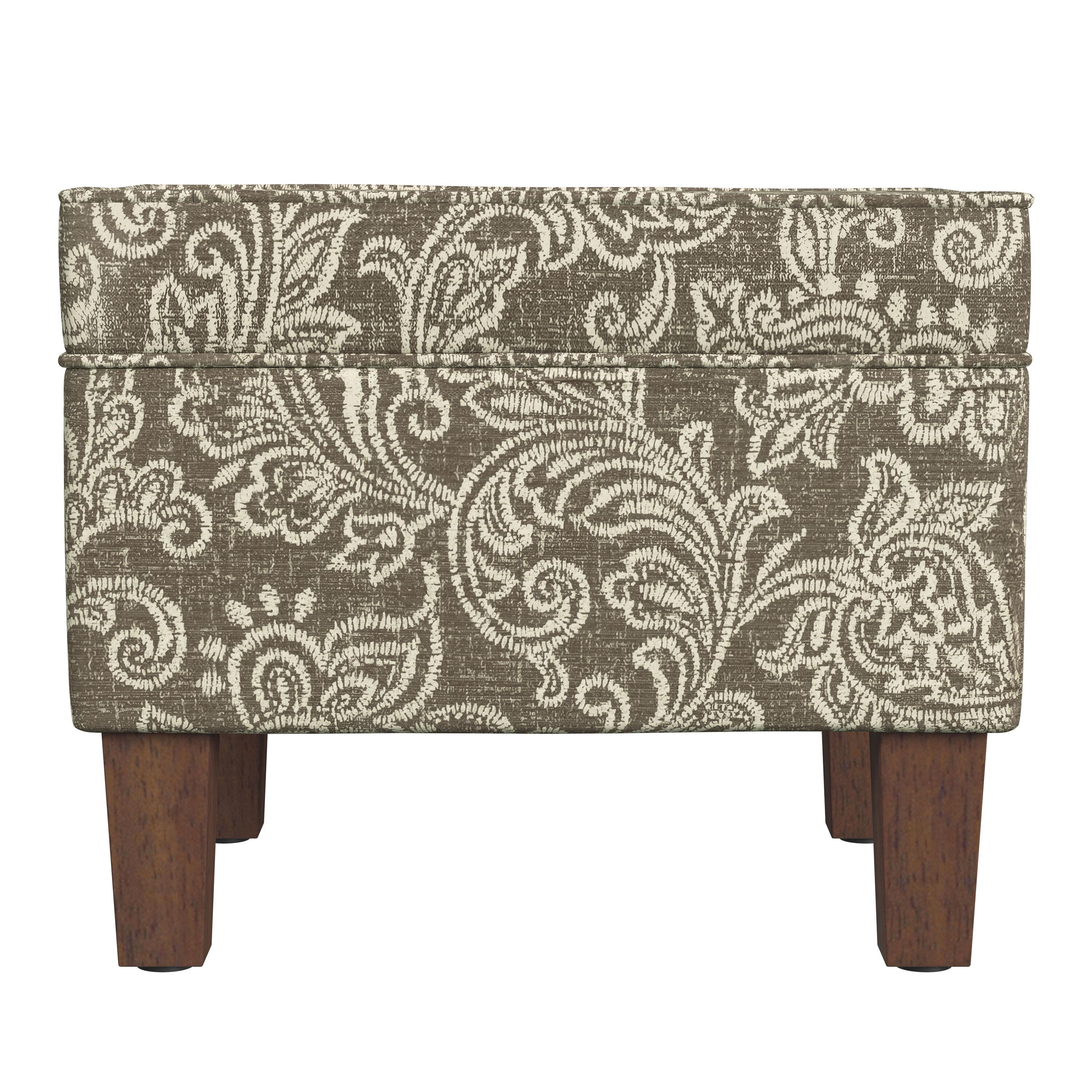 HomePop Medium Storage Ottoman Brown : Upholstered Footstool, Floral Pattern, Hardwood Frame