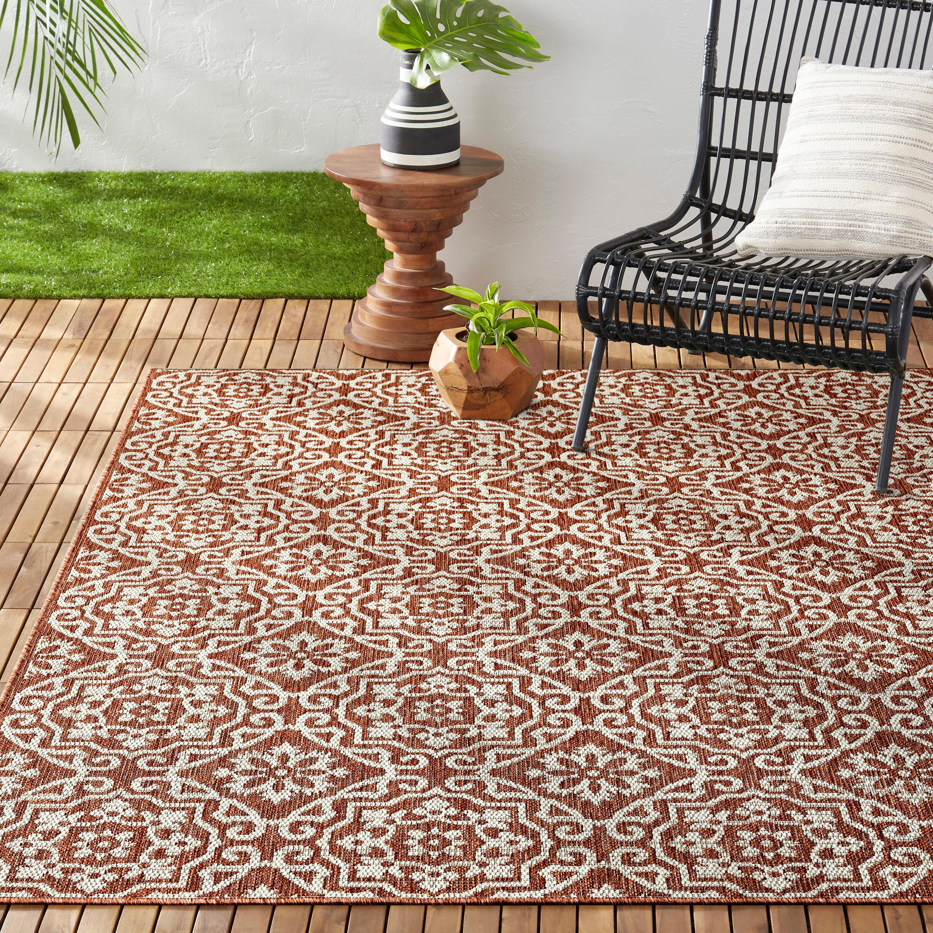 NICOLE MILLER NEW YORK Country Danica Geometric Indoor/Outdoor Area Rug, Terracotta/Ivory