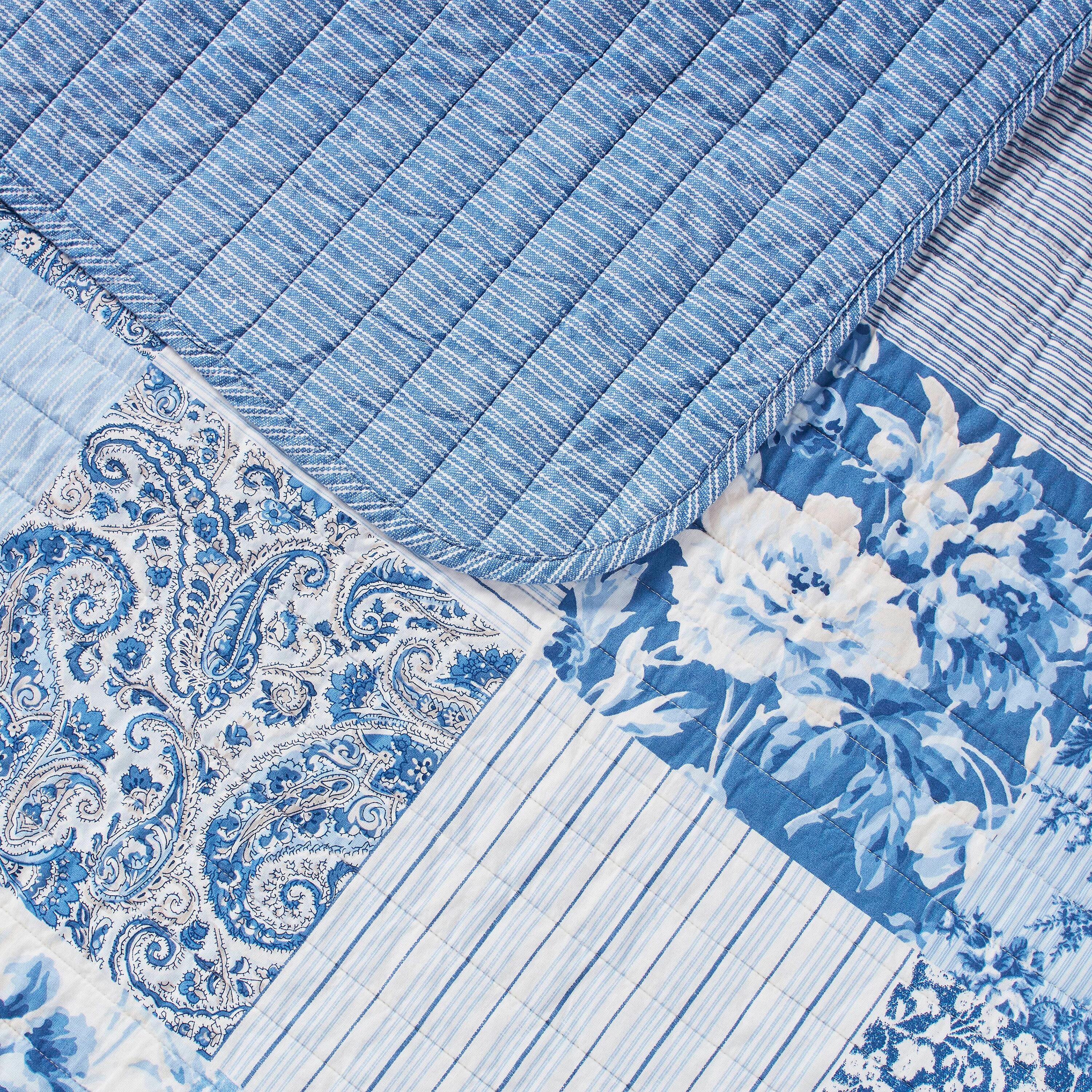 Laura Ashley Laura Ashley Paisley Patchwork Cotton Reversible Blue Quilt Set