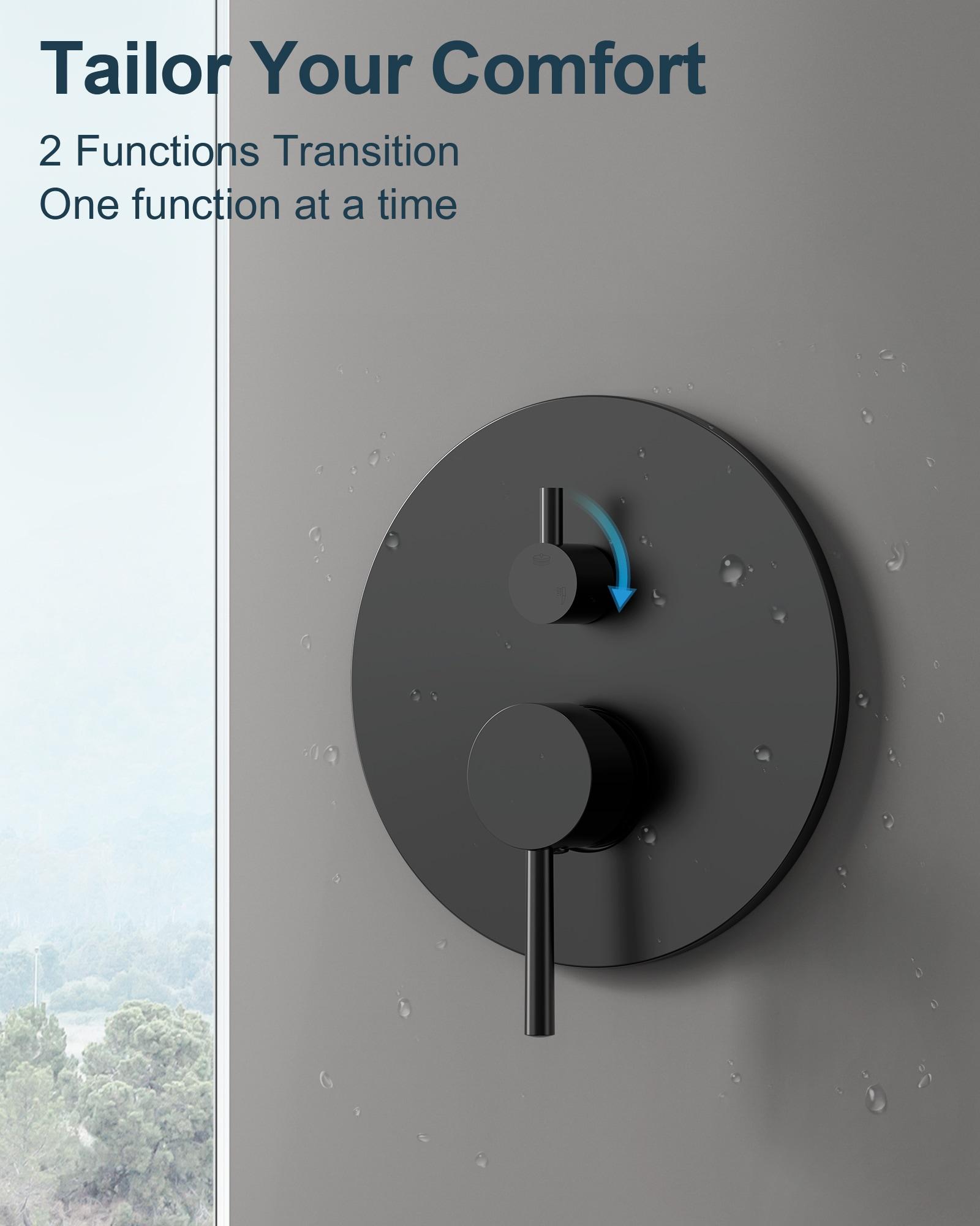 GRANDJOY Complete Shower System, 10" and 6" Dual Wall Mount Rain Shower Faucets with Handheld Shower Spray, High Pressure in Matte Black