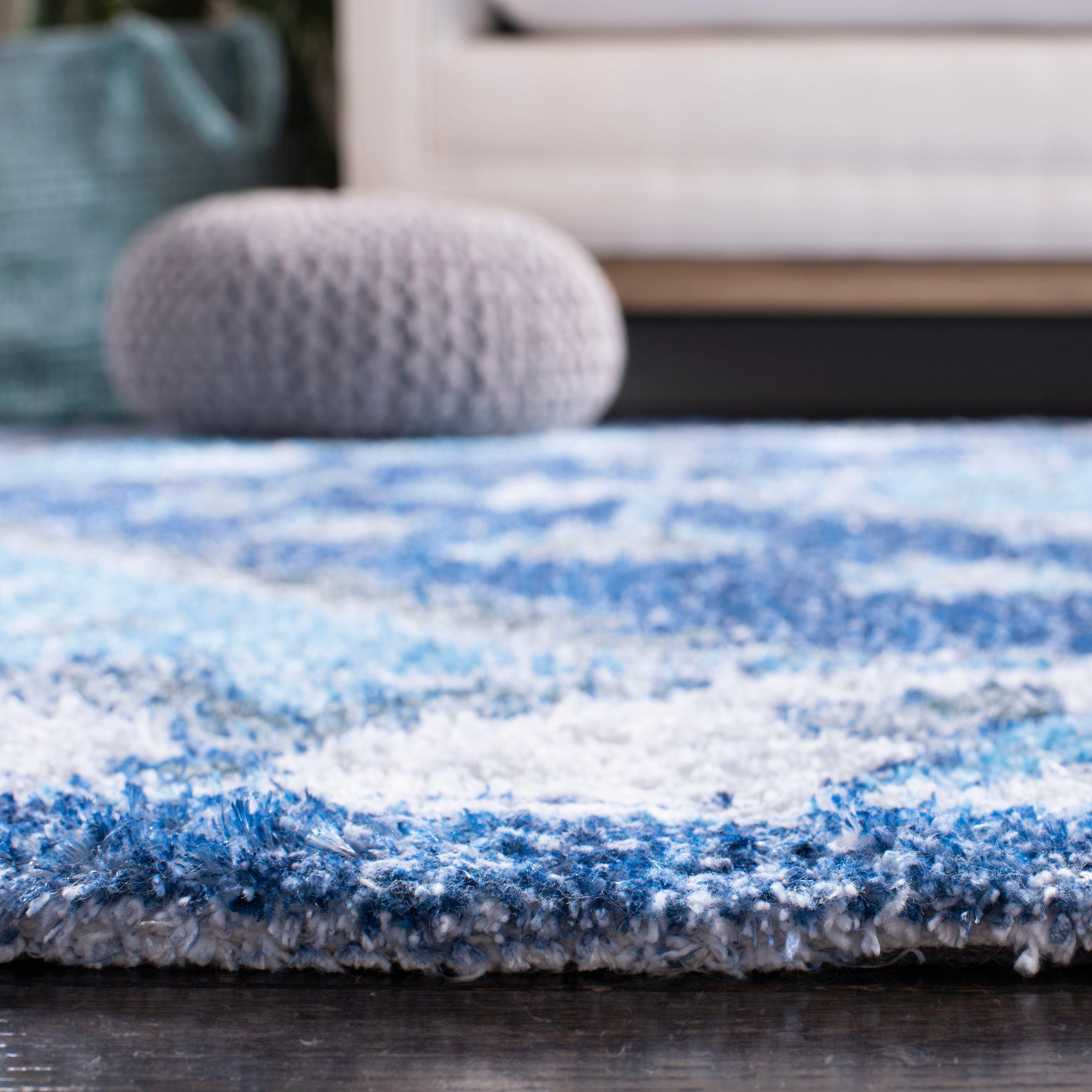 Saffron SFN549 Hand Loomed Area Rug - Blue/Ivory - 5'x8' - Safavieh.