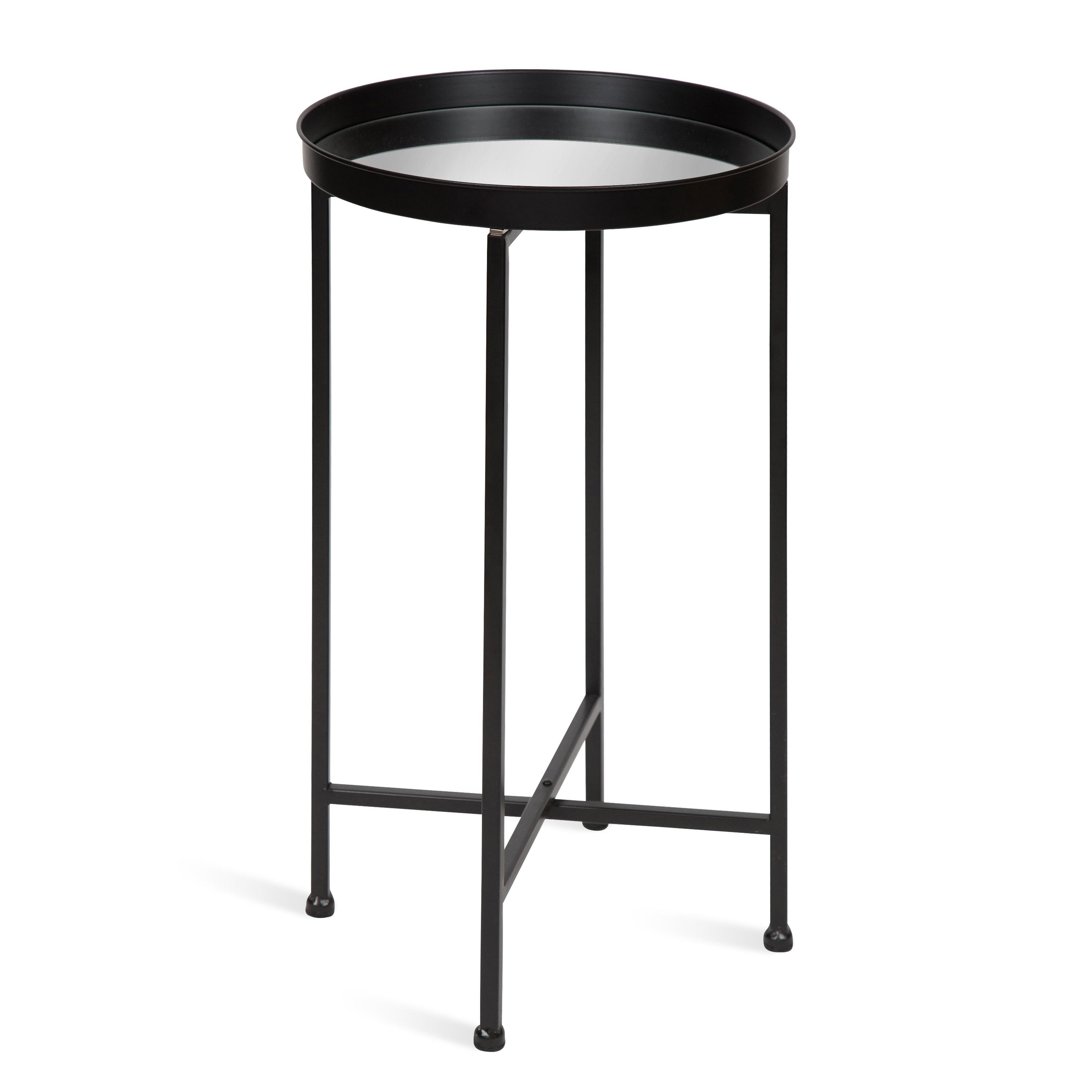 Kate and Laurel Celia Round Metal Tea Table, 14x14x25.75, Black and Mirror