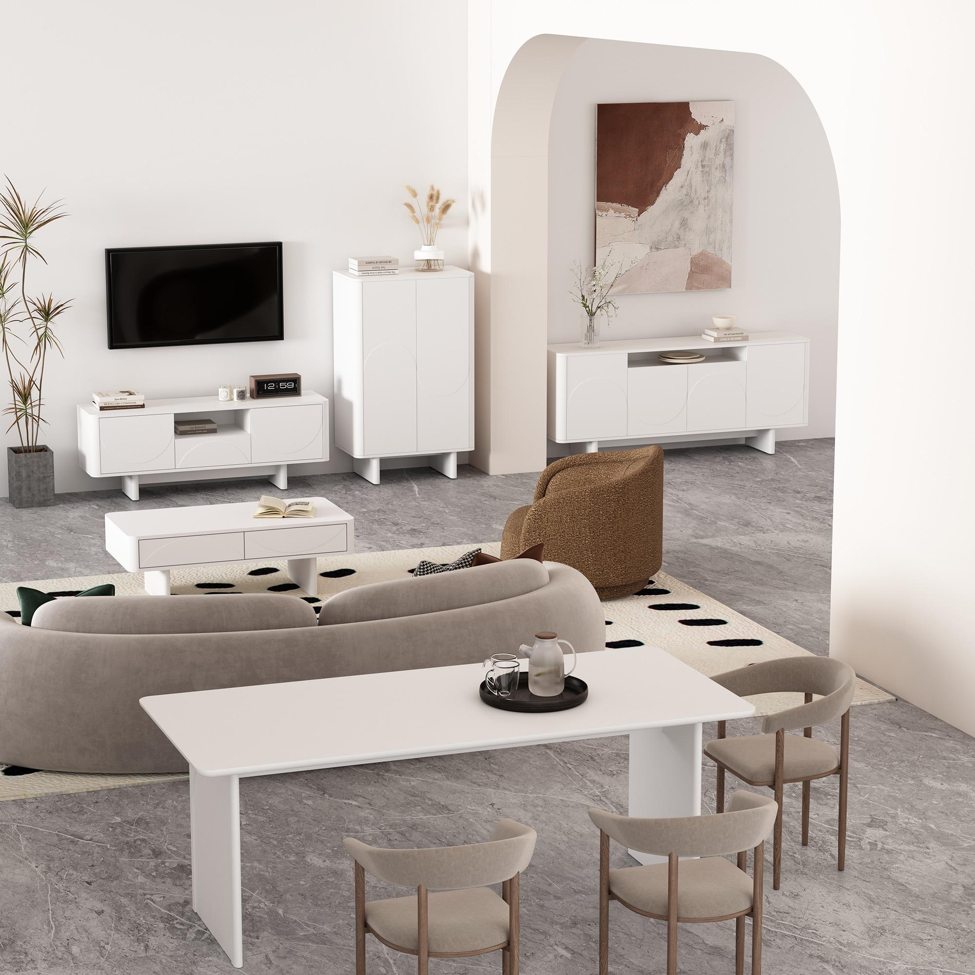 Ella 78.7" Dining Table in White made from Engineered Wood