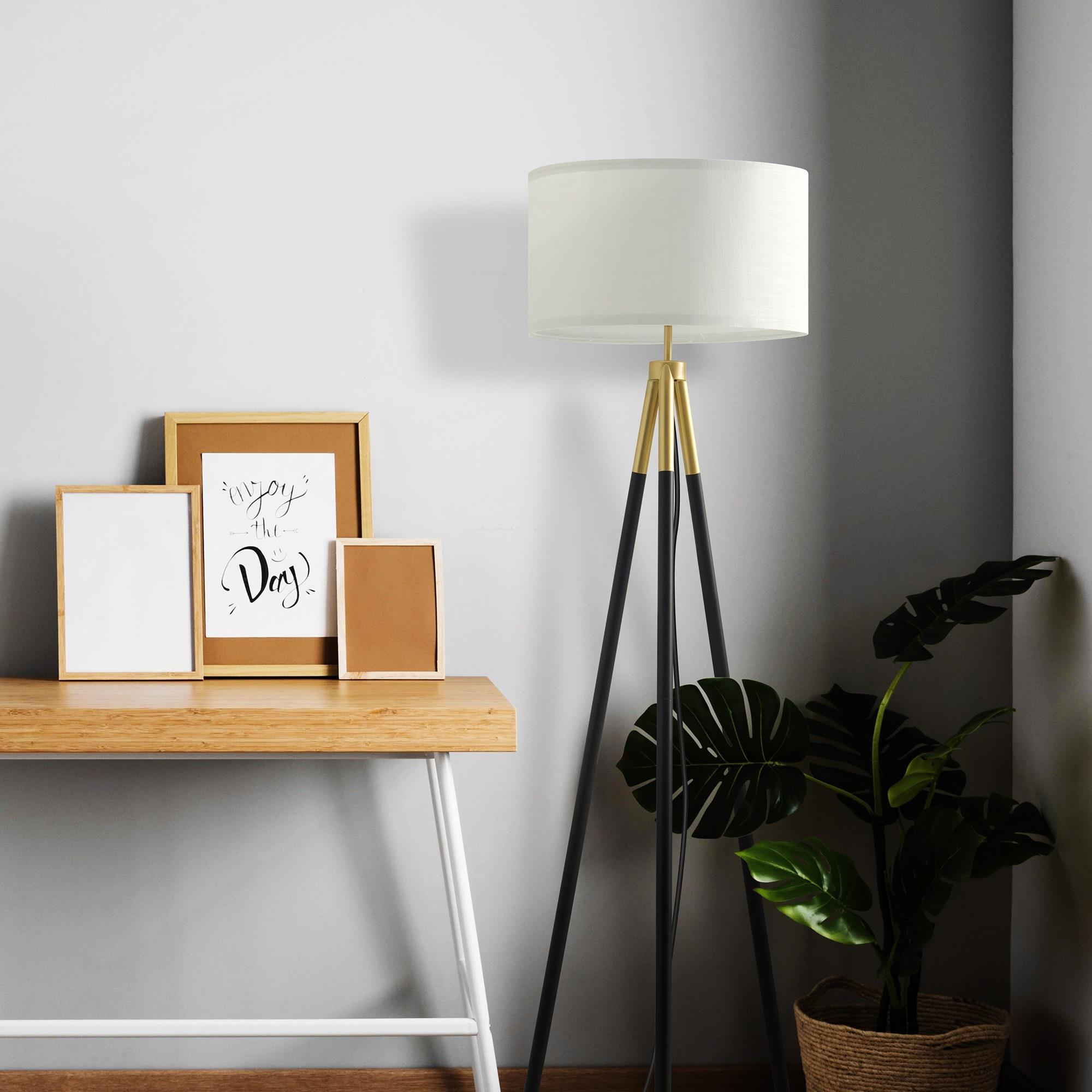Brightech Levi 61 in. Mid Century Modern Tripod Floor Lamp with Fabric Drum Shade and Gold Finish - LED Bulb Included