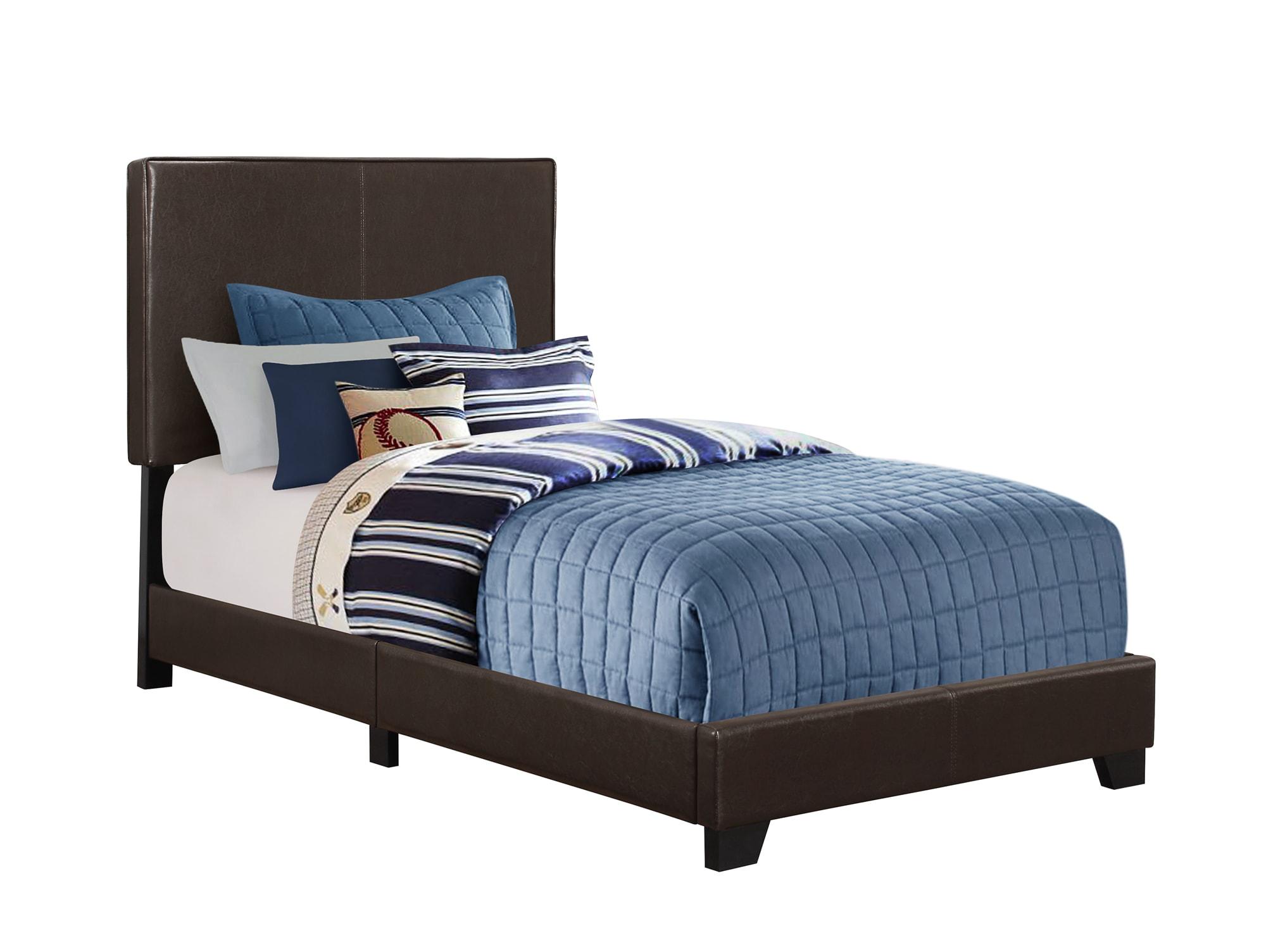 Monarch Specialties Bed Twin Size Platform Bedroom Frame Upholstered Pu Leather Look Wood Legs Brown Transitional
