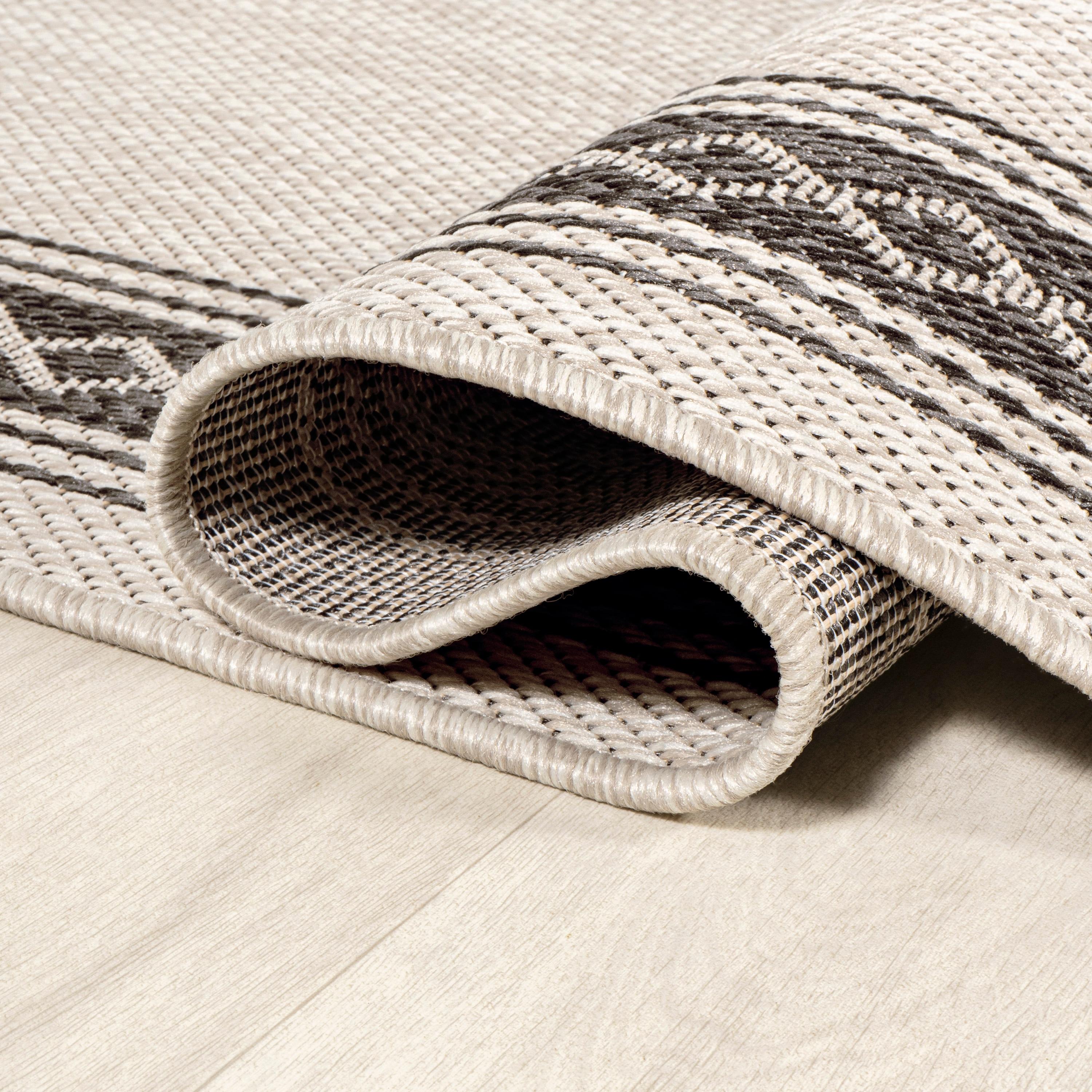 3' x 5' Lucia Classic Diamond Border Indoor/Outdoor Area Rug, Cream/Black - JONATHAN Y