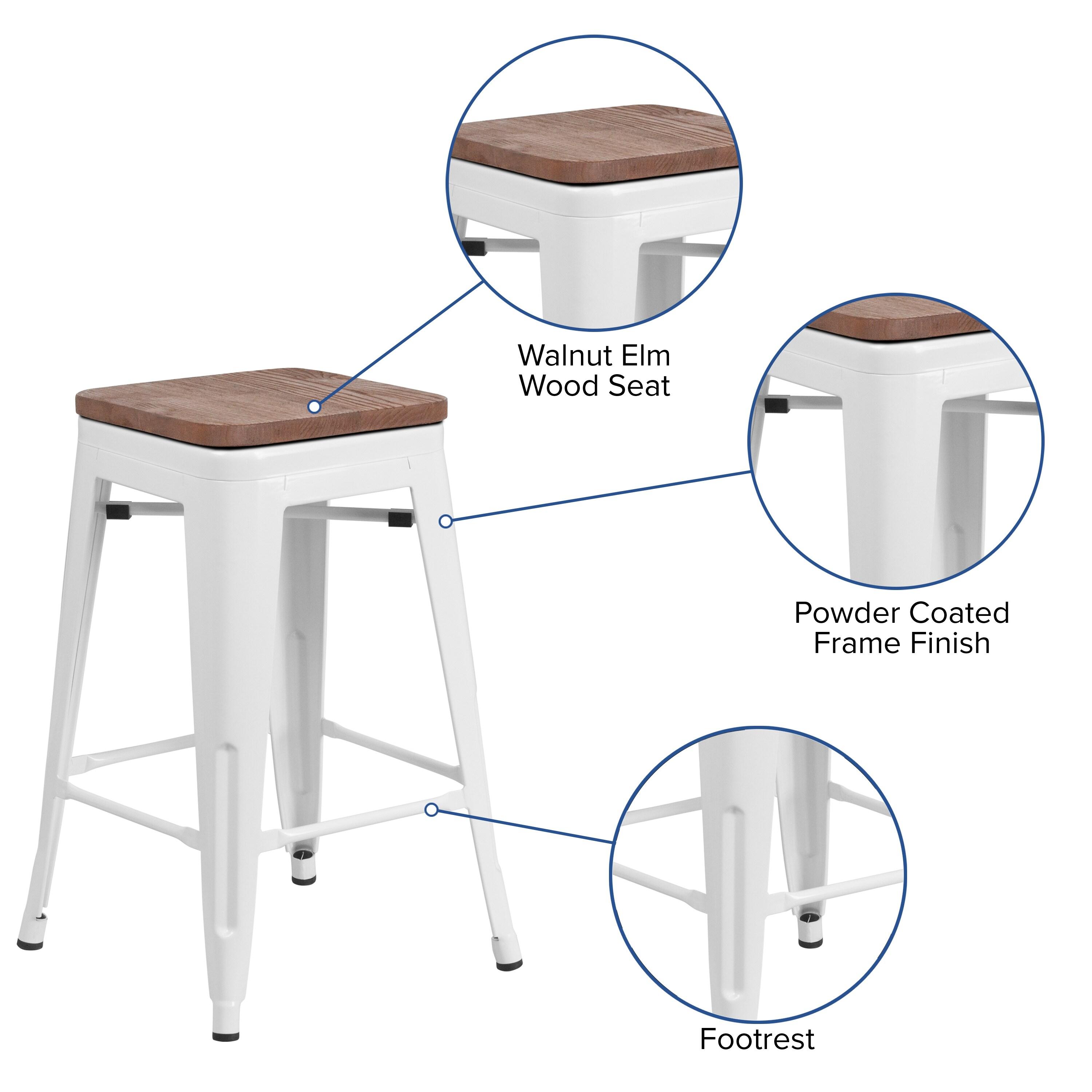 Flash Furniture Margherite 30" High Backless Metal Barstool with Square Wood Seat