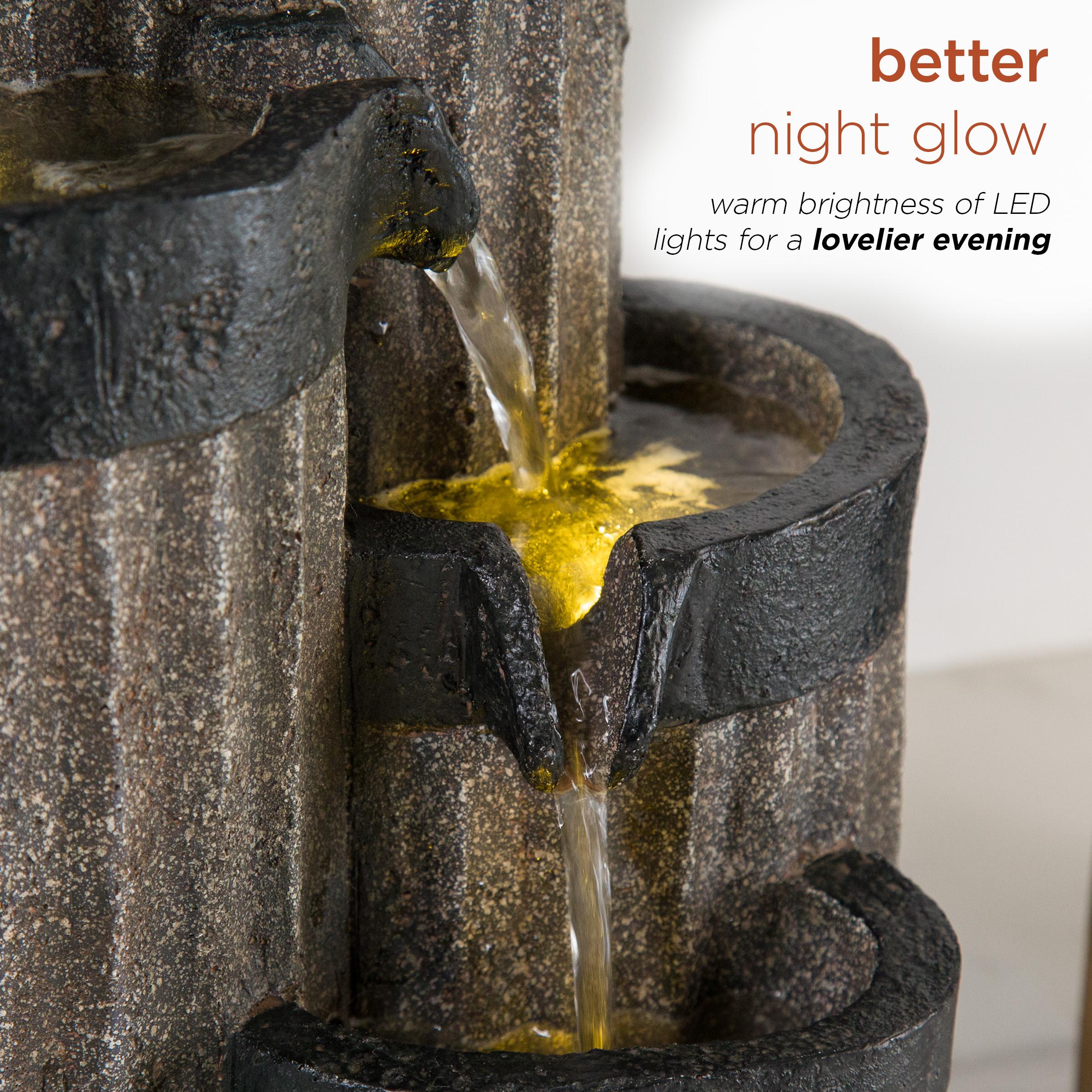 14" Resin Cascading Pillar Tabletop Fountain with LED Lights Gray - Alpine Corporation: Durable, Weatherproof Design, No Assembly Required