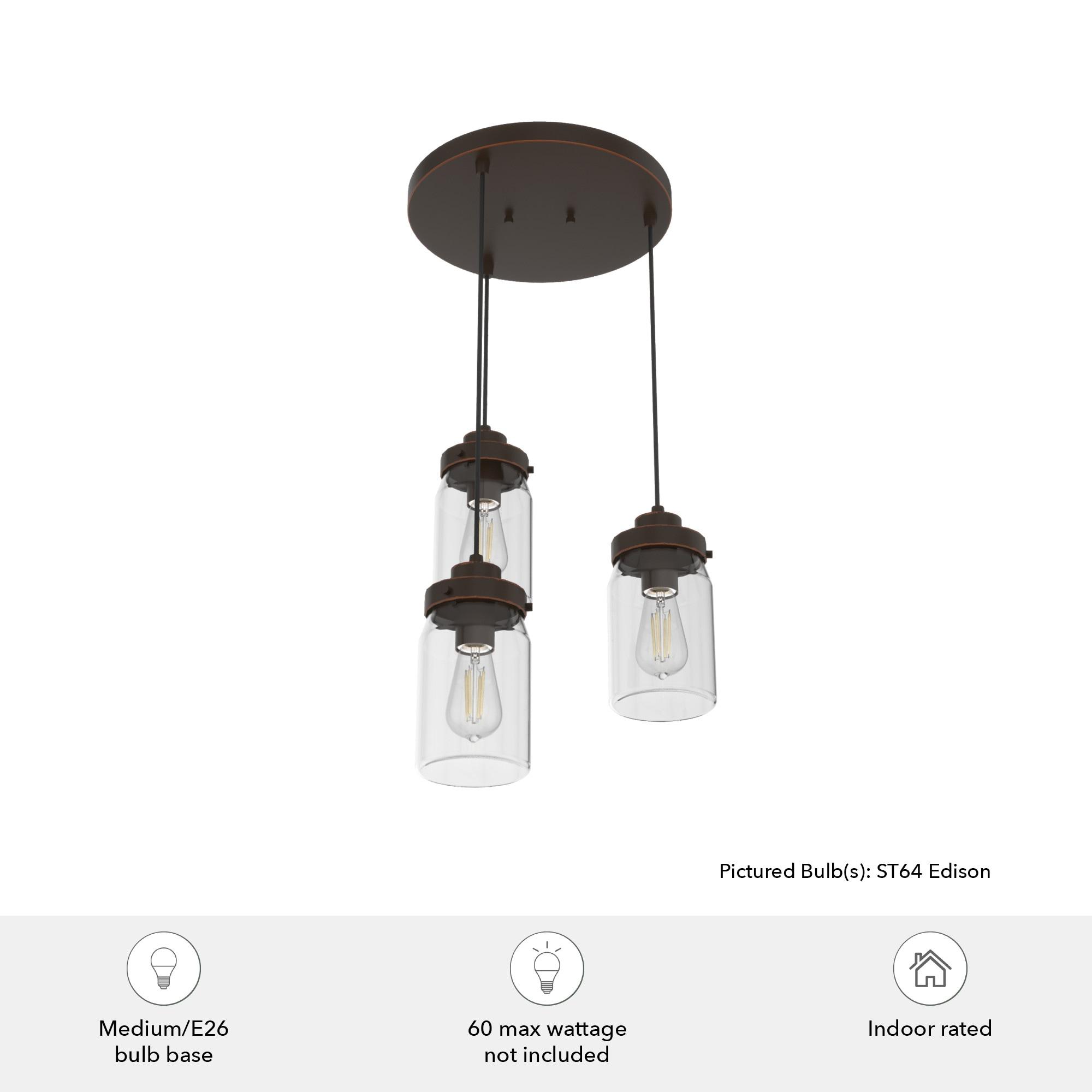 19157-Hunter Fans-Devon Park 3-Light Round Cluster Pendant in Farmhouse Style-14.5 Inches Wide by 9 Inches High-Onyx Bengal Finish