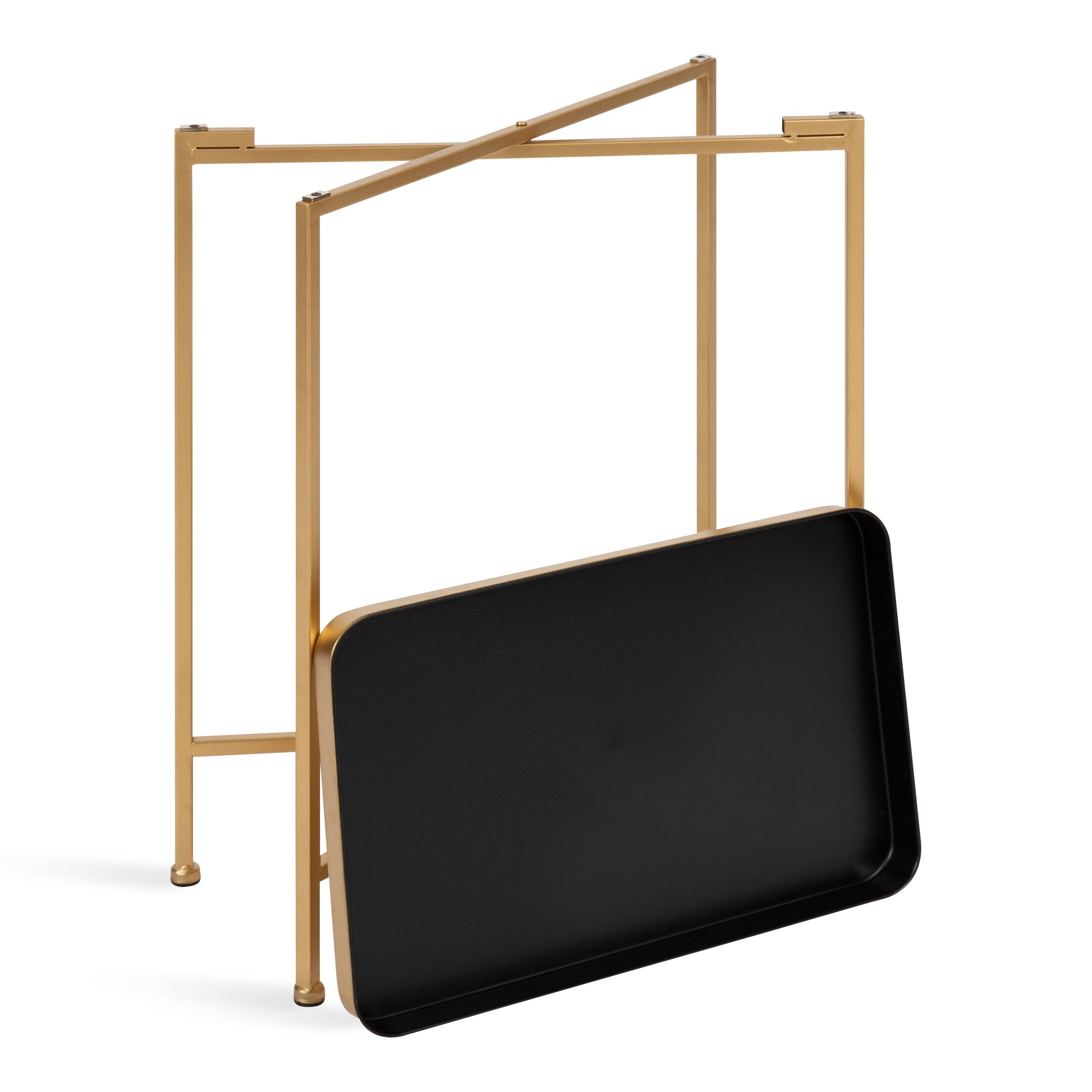 Kate and Laurel Celia Rectangle Metal Side Table, 18x12x26, Black and Gold