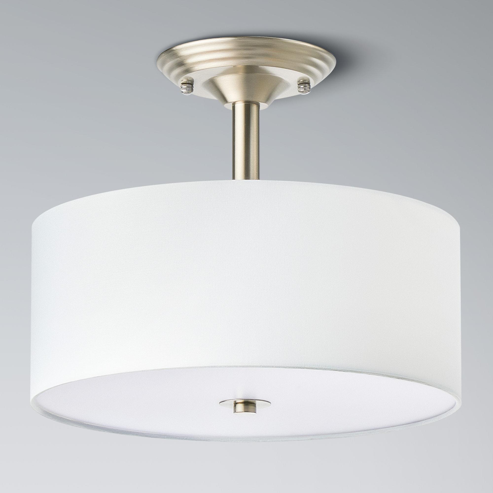 Progress Lighting, Inspire Collection, 2-Light Semi-Flush, Brushed Nickel, Etched Glass with Summer Linen Shade